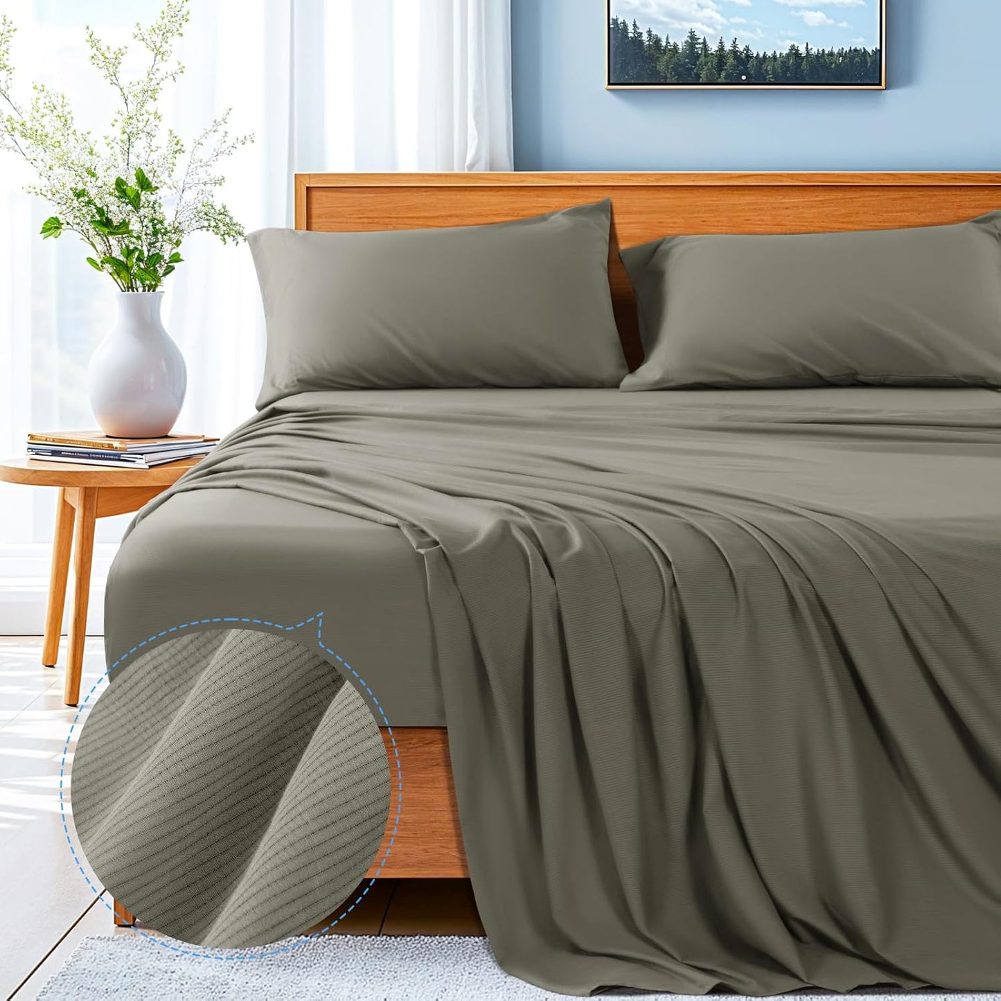 Shilucheng 6 Piece King Sheet Sets, Cooling Sheets, Blend Rayon Derived from Bamboo, Deep Pocket Up to 16", Breathable & Soft Bed Sheets, Hotel Silky Bedding Set, Dark Grey