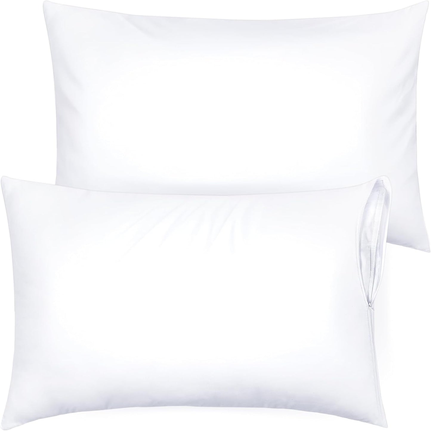 Ultra Soft Pillow Protectors with Zipper Queen Size - Set of 8 Breathable Pillow Covers - 100% Protection Against Stains, Dust & Dirt - Machine Washable (White)
