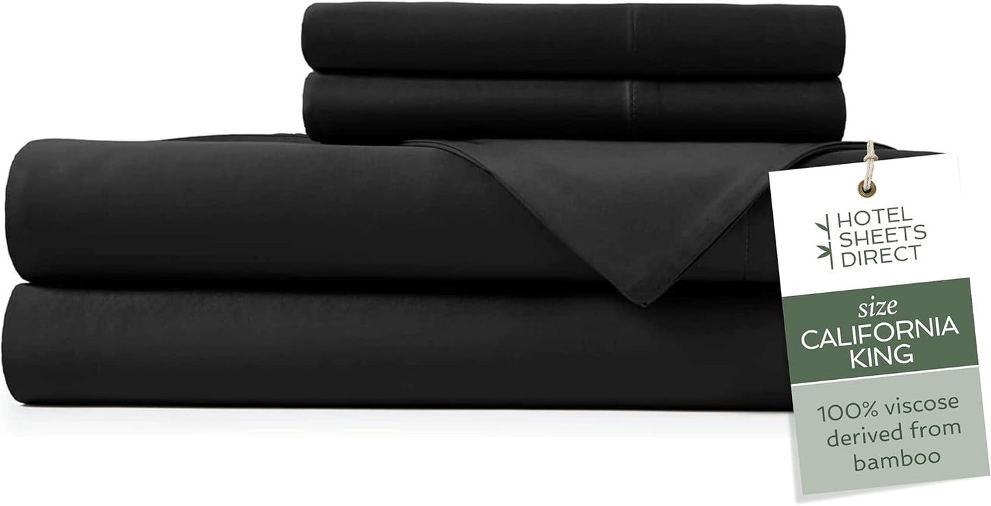 Hotel Sheets Direct 4 Piece Bed Sheet Set Queen Size, 100% Viscose Derived from Bamboo Sheets Set with 2 Pillowcases, Cooling & Breathable Luxury Bedding, Moisture-Wicking & Silky Soft, Light Gray