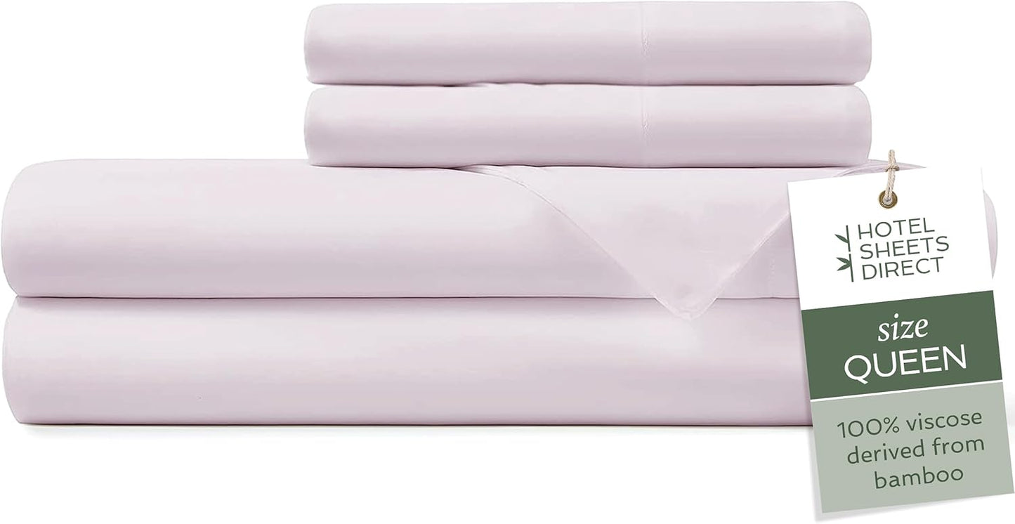 Hotel Sheets Direct 4 Piece Bed Sheet Set Queen Size, 100% Viscose Derived from Bamboo Sheets Set with 2 Pillowcases, Cooling & Breathable Luxury Bedding, Moisture-Wicking & Silky Soft, Light Gray