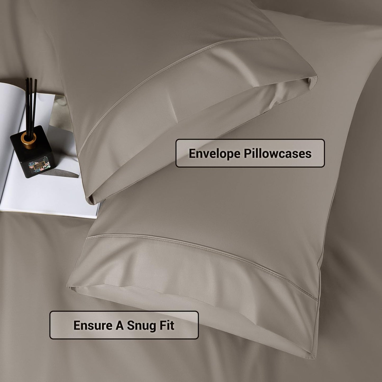 Shilucheng 4 Piece King Sheet Sets, Cooling Sheets, Blend Rayon Derived from Bamboo, Deep Pocket Up to 16", Breathable & Soft Bed Sheets, Hotel Silky Bedding Set, Taupe