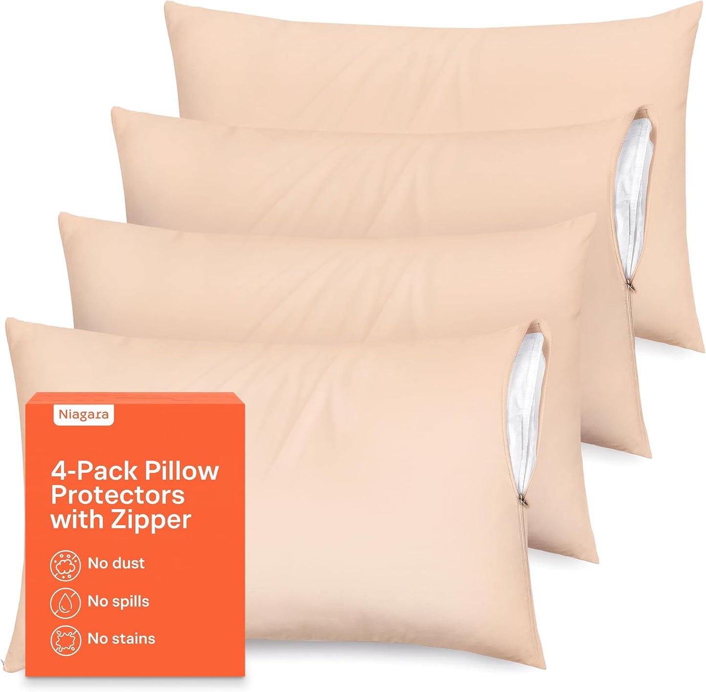 Ultra Soft Pillow Protectors with Zipper Standard Size - Set of 12 Breathable Pillow Covers - 100% Protection Against Stains, Dust & Dirt - Machine Washable (White)