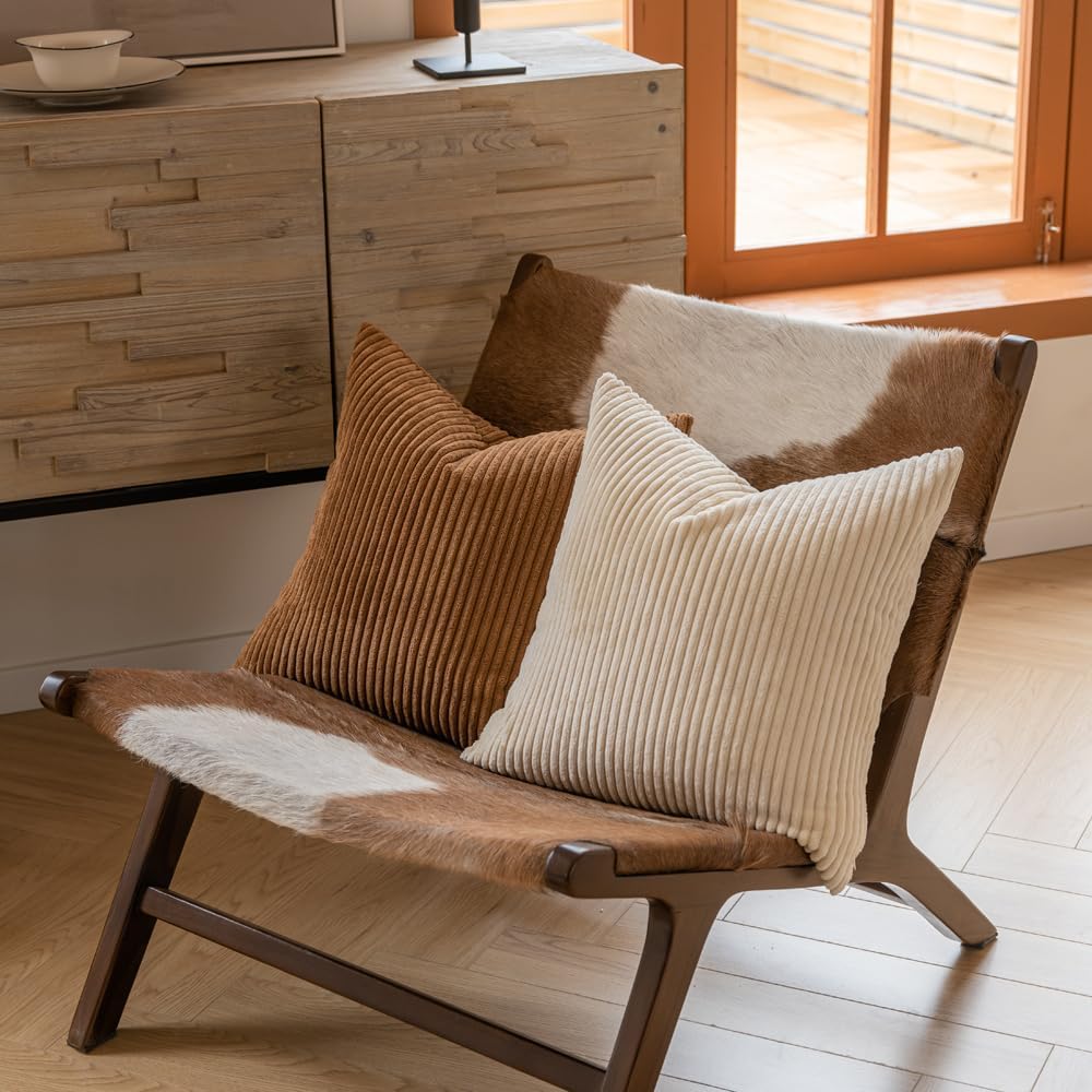 LANANAS Neutral Couch Throw Pillow Covers 20x20 Inch Set of 4 Decorative Farmhouse Boho Throw Pillows for Living Room, Couch, Bed, Sofa Soft Corduroy Accent Home Decor (Neutral Brown, 20x20 Inch)