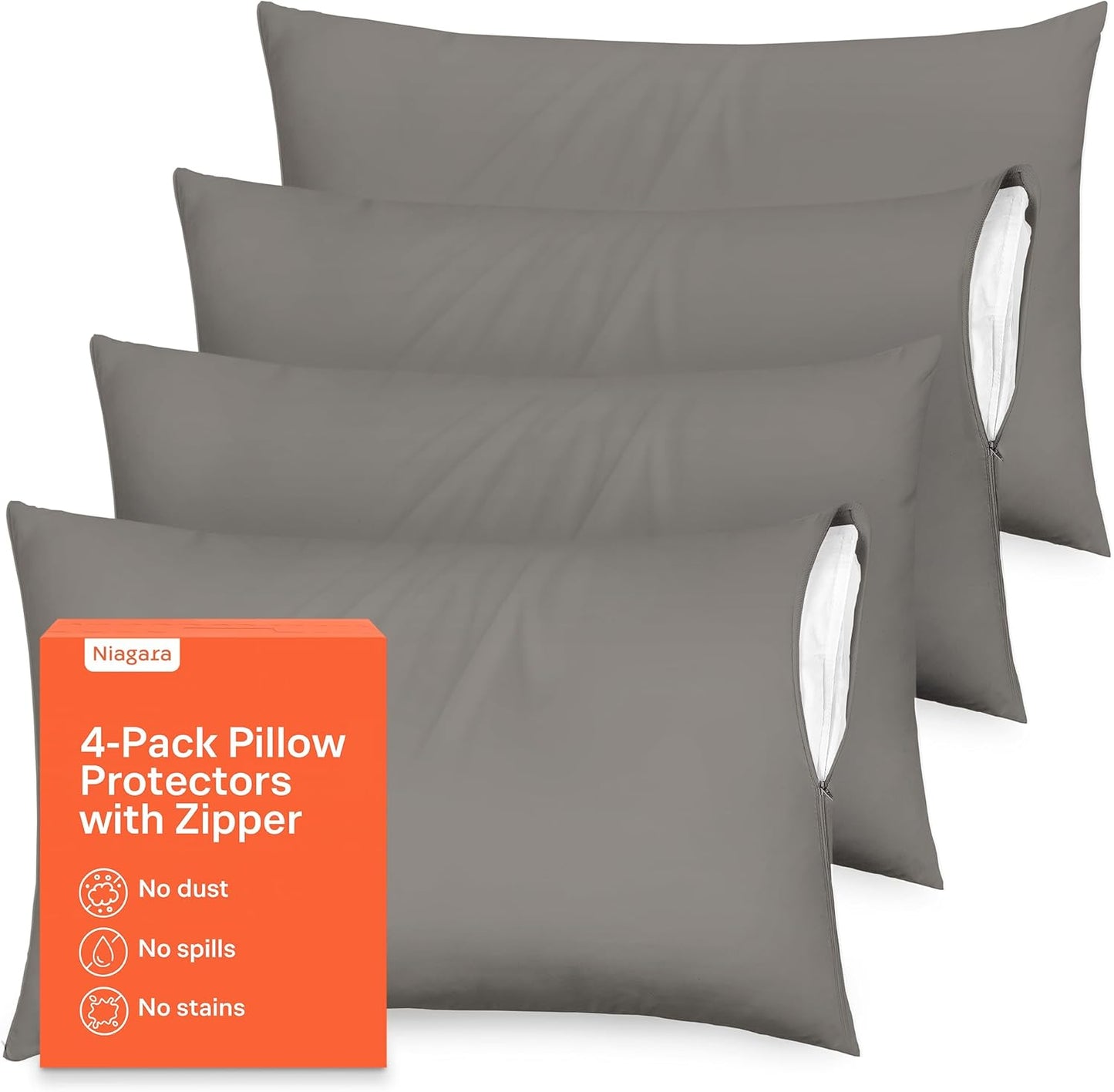 Ultra Soft Pillow Protectors with Zipper Queen Size - Set of 8 Breathable Pillow Covers - 100% Protection Against Stains, Dust & Dirt - Machine Washable (White)