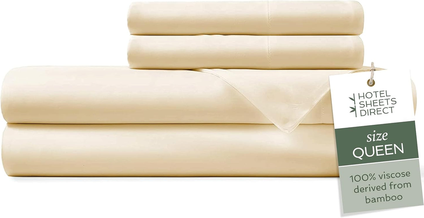 Hotel Sheets Direct 4 Piece Bed Sheet Set Queen Size, 100% Viscose Derived from Bamboo Sheets Set with 2 Pillowcases, Cooling & Breathable Luxury Bedding, Moisture-Wicking & Silky Soft, Light Gray