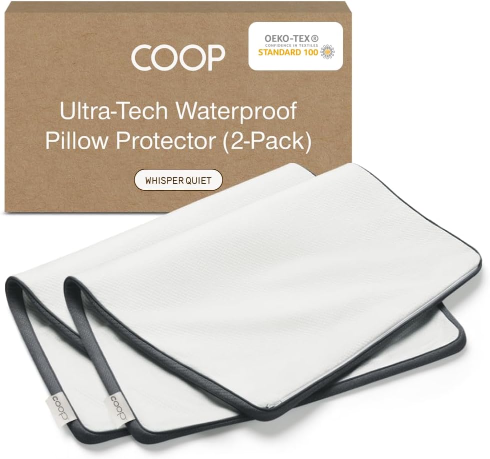 Coop Home Goods Ultra-Tech Pillow Protector for Memory Foam Pillows, Waterproof, Pack of 2 Queen Size Pillow Covers, Oeko-Tex Certified, Breathable, Zippered Covers, Machine Washable