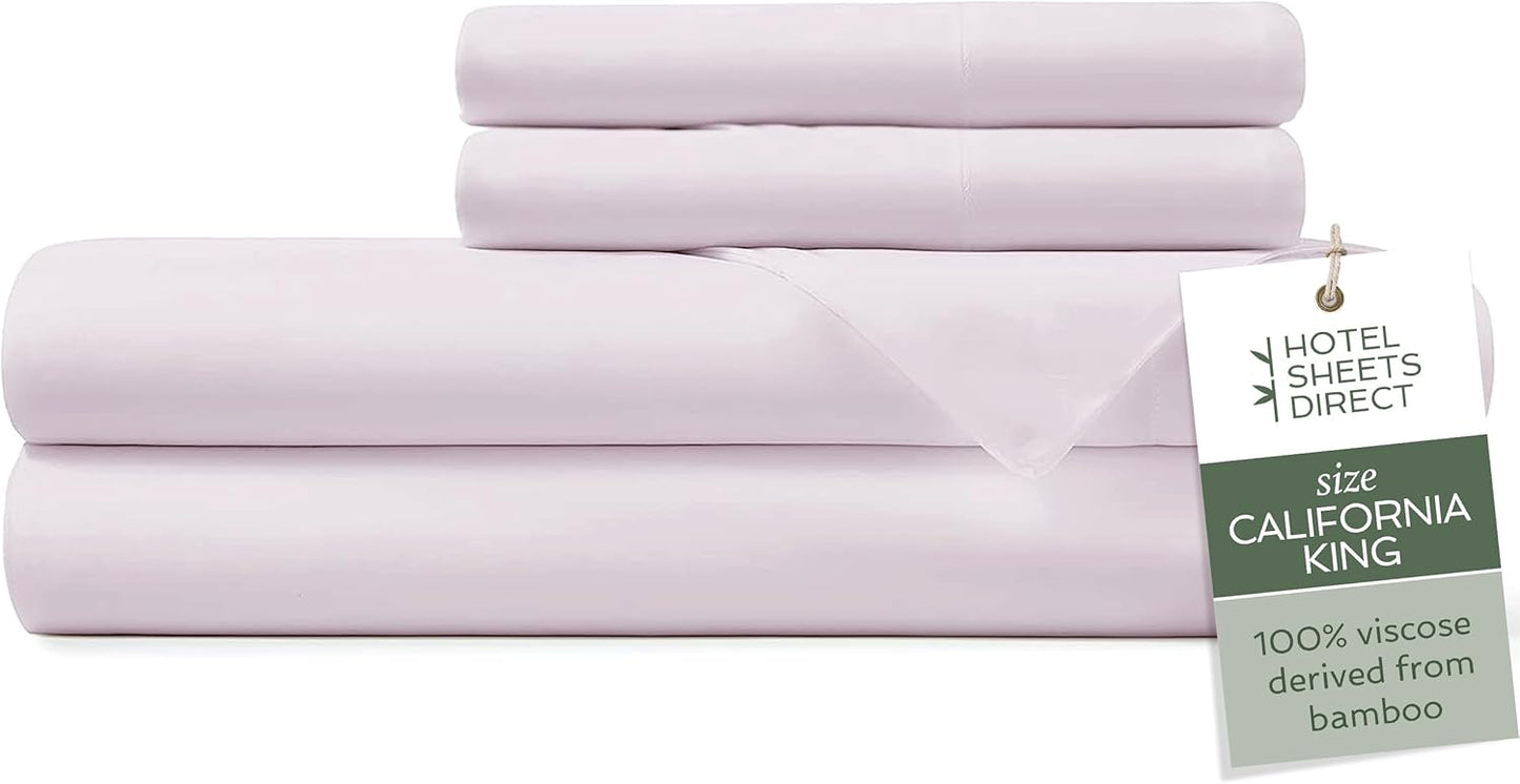 Hotel Sheets Direct 4 Piece Bed Sheet Set Queen Size, 100% Viscose Derived from Bamboo Sheets Set with 2 Pillowcases, Cooling & Breathable Luxury Bedding, Moisture-Wicking & Silky Soft, Light Gray