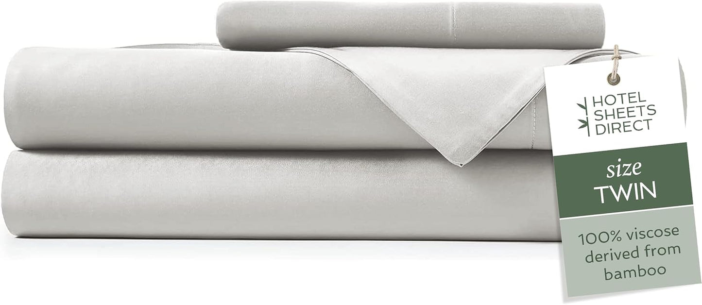 Hotel Sheets Direct 4 Piece Bed Sheet Set Queen Size, 100% Viscose Derived from Bamboo Sheets Set with 2 Pillowcases, Cooling & Breathable Luxury Bedding, Moisture-Wicking & Silky Soft, Light Gray