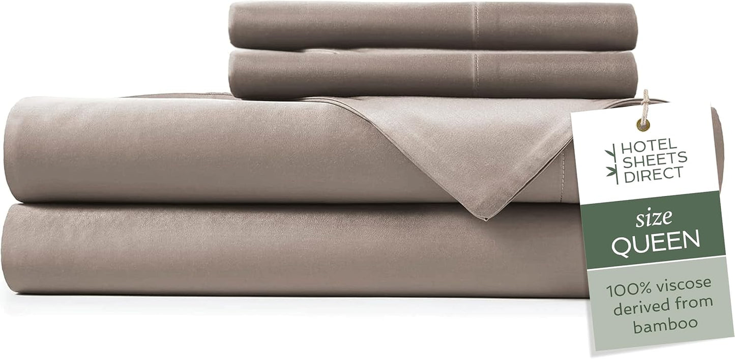 Hotel Sheets Direct 4 Piece Bed Sheet Set Queen Size, 100% Viscose Derived from Bamboo Sheets Set with 2 Pillowcases, Cooling & Breathable Luxury Bedding, Moisture-Wicking & Silky Soft, Light Gray