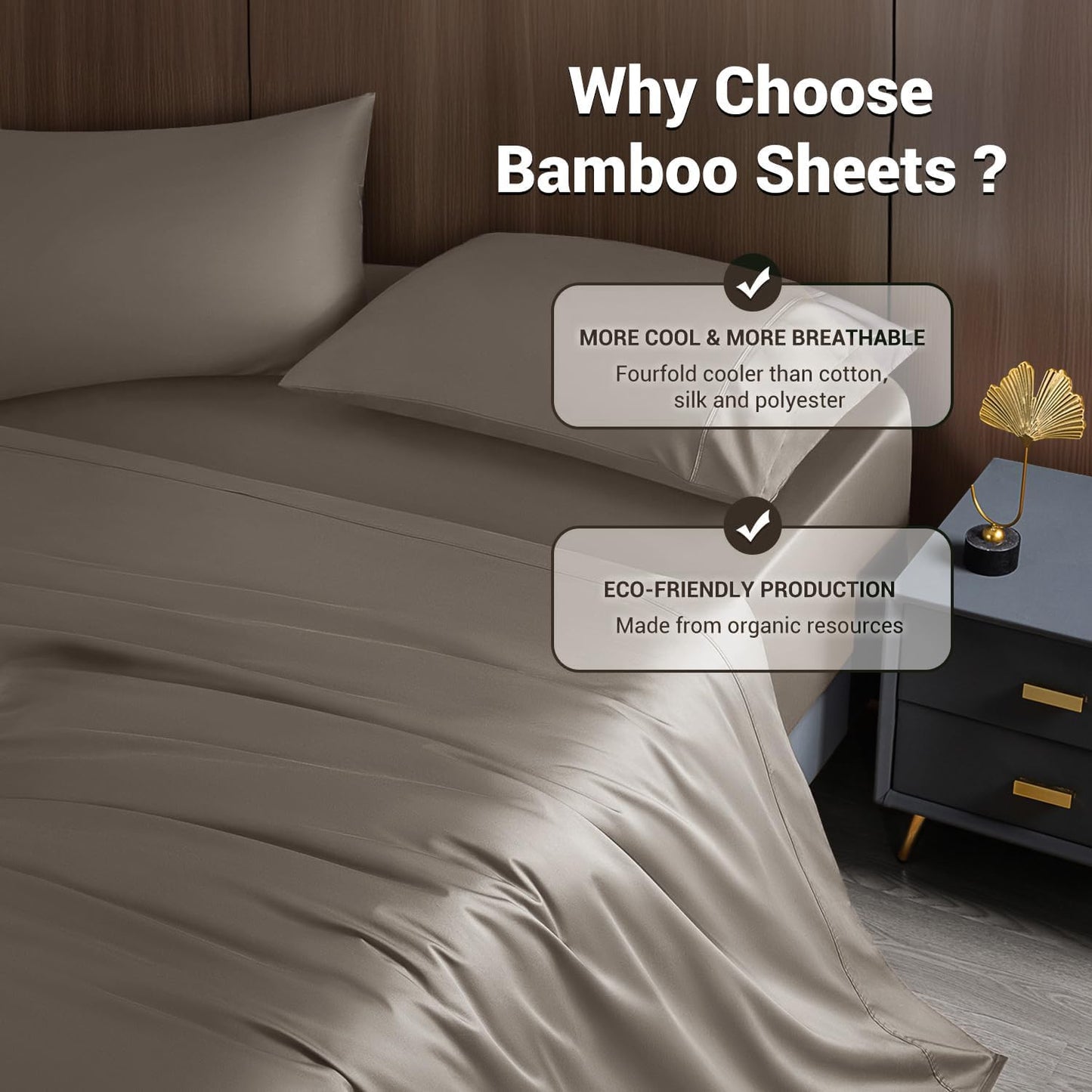 Shilucheng 4 Piece King Sheet Sets, Cooling Sheets, Blend Rayon Derived from Bamboo, Deep Pocket Up to 16", Breathable & Soft Bed Sheets, Hotel Silky Bedding Set, Taupe