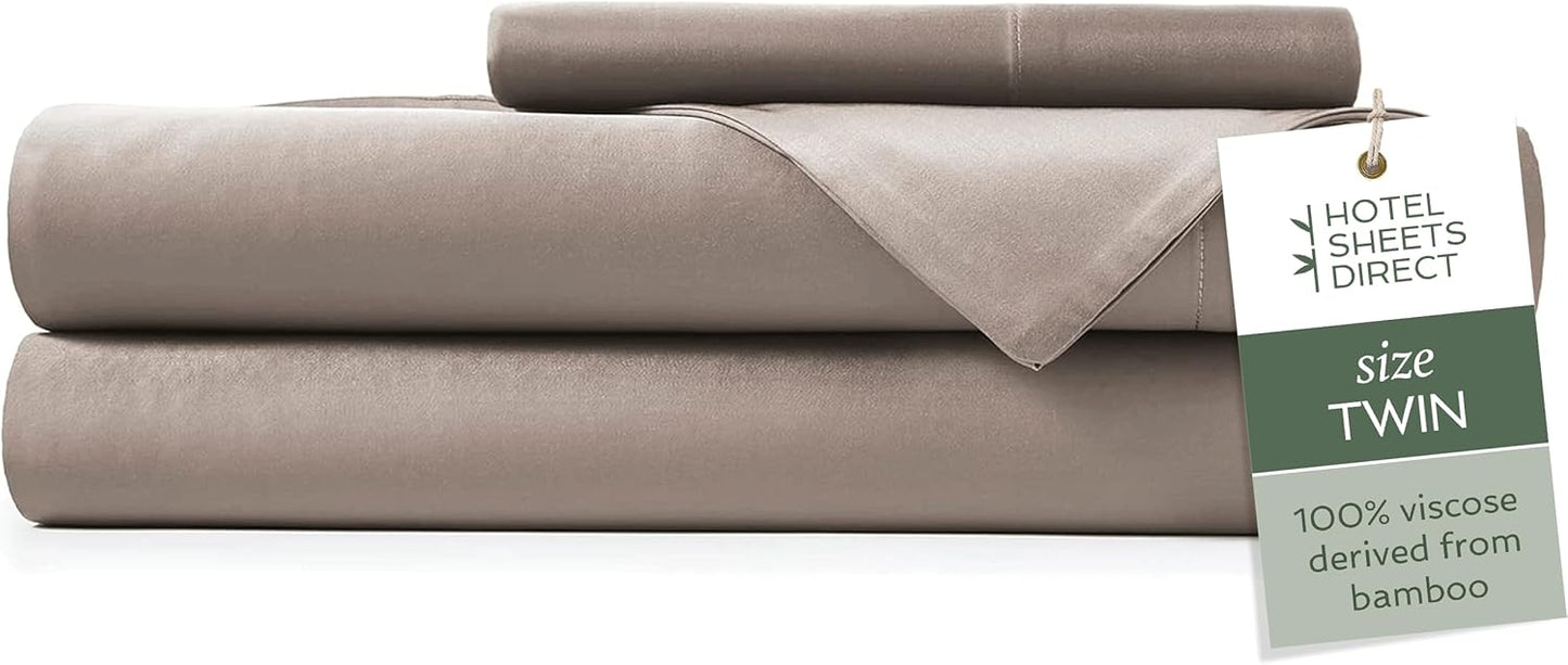 Hotel Sheets Direct 4 Piece Bed Sheet Set Queen Size, 100% Viscose Derived from Bamboo Sheets Set with 2 Pillowcases, Cooling & Breathable Luxury Bedding, Moisture-Wicking & Silky Soft, Light Gray