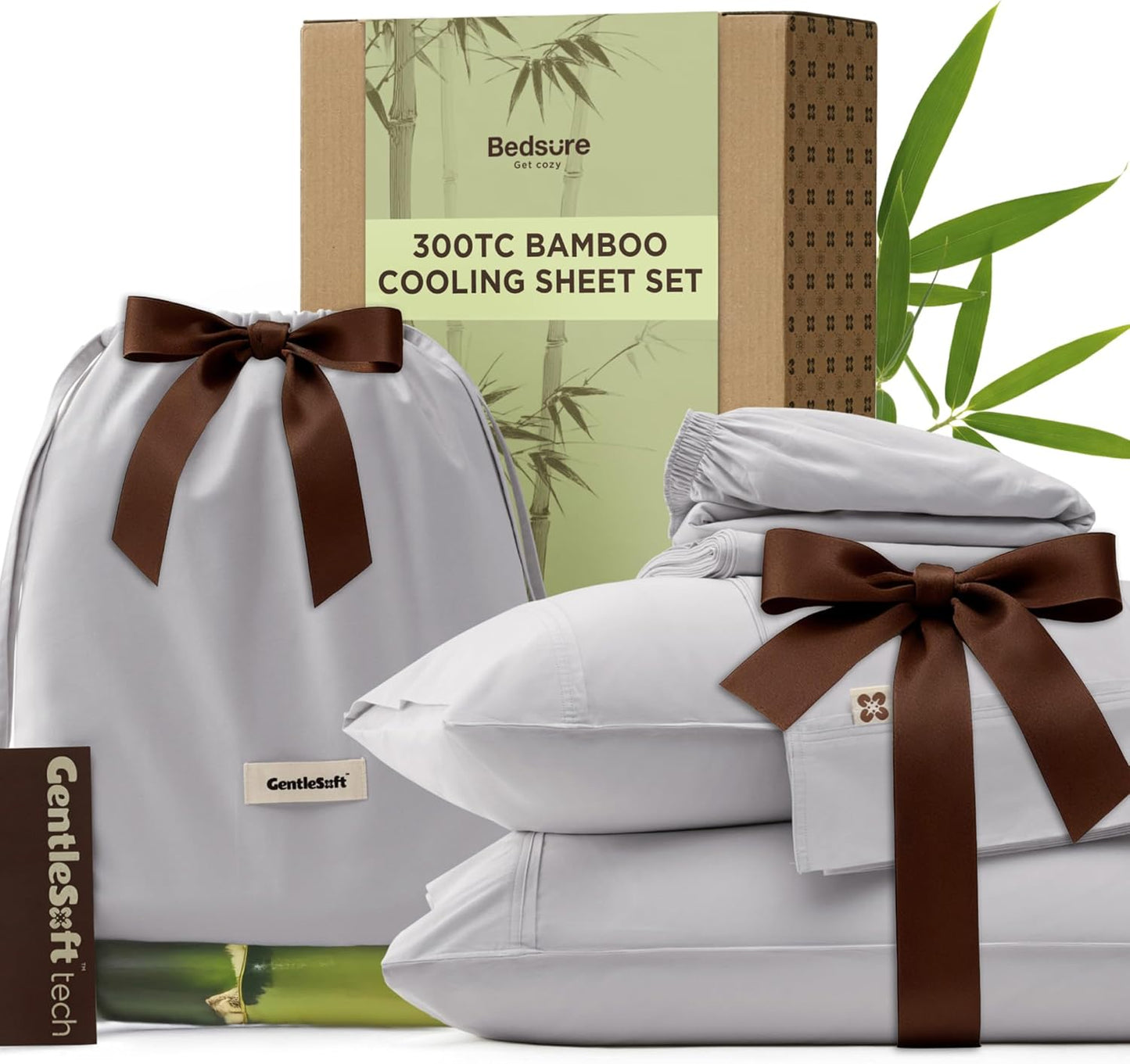 Bedsure Cooling Sheets, Rayon Derived from Bamboo & Cotton Blend, GentleSoft, Breathable, Queen Sheet Set, Deep Pocket Up to 18 Inches, Hotel Luxury Bedding for Hot Sleepers, Tea Green