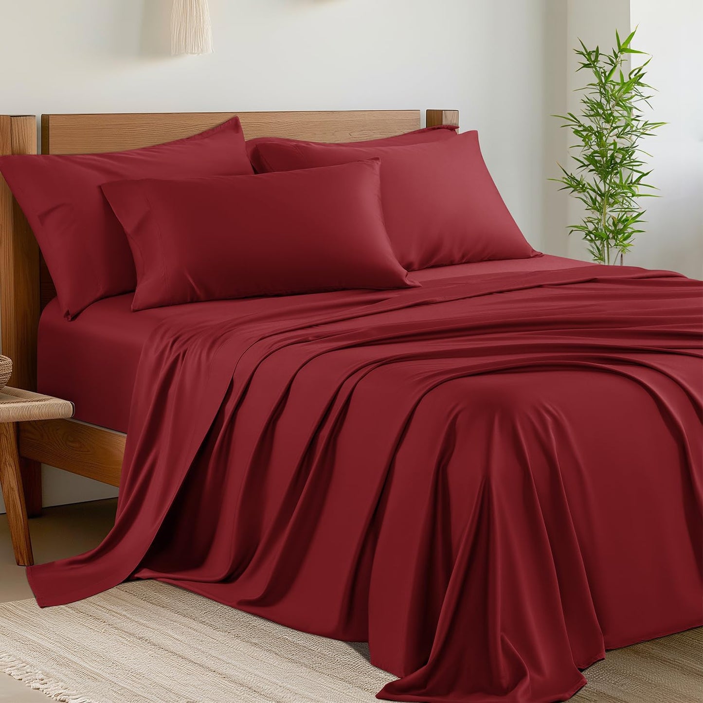 Shilucheng 4 Piece King Sheet Sets, Cooling Sheets, Blend Rayon Derived from Bamboo, Deep Pocket Up to 16", Breathable & Soft Bed Sheets, Hotel Silky Bedding Set, Taupe