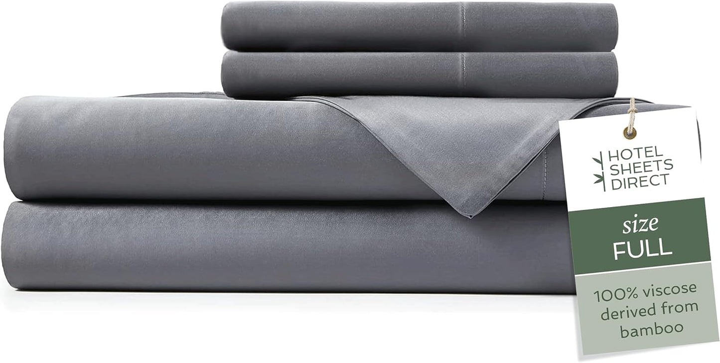 Hotel Sheets Direct 4 Piece Bed Sheet Set Queen Size, 100% Viscose Derived from Bamboo Sheets Set with 2 Pillowcases, Cooling & Breathable Luxury Bedding, Moisture-Wicking & Silky Soft, Light Gray