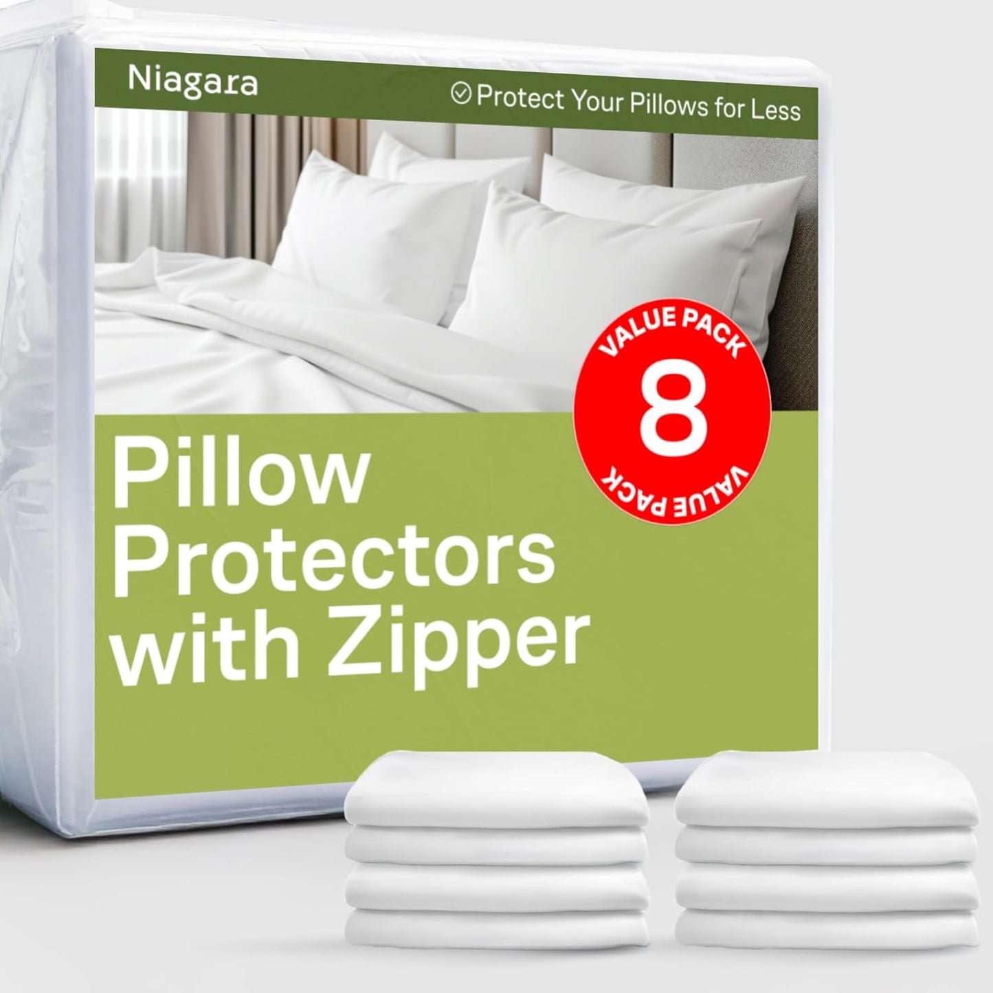 Ultra Soft Pillow Protectors with Zipper Standard Size - Set of 12 Breathable Pillow Covers - 100% Protection Against Stains, Dust & Dirt - Machine Washable (White)