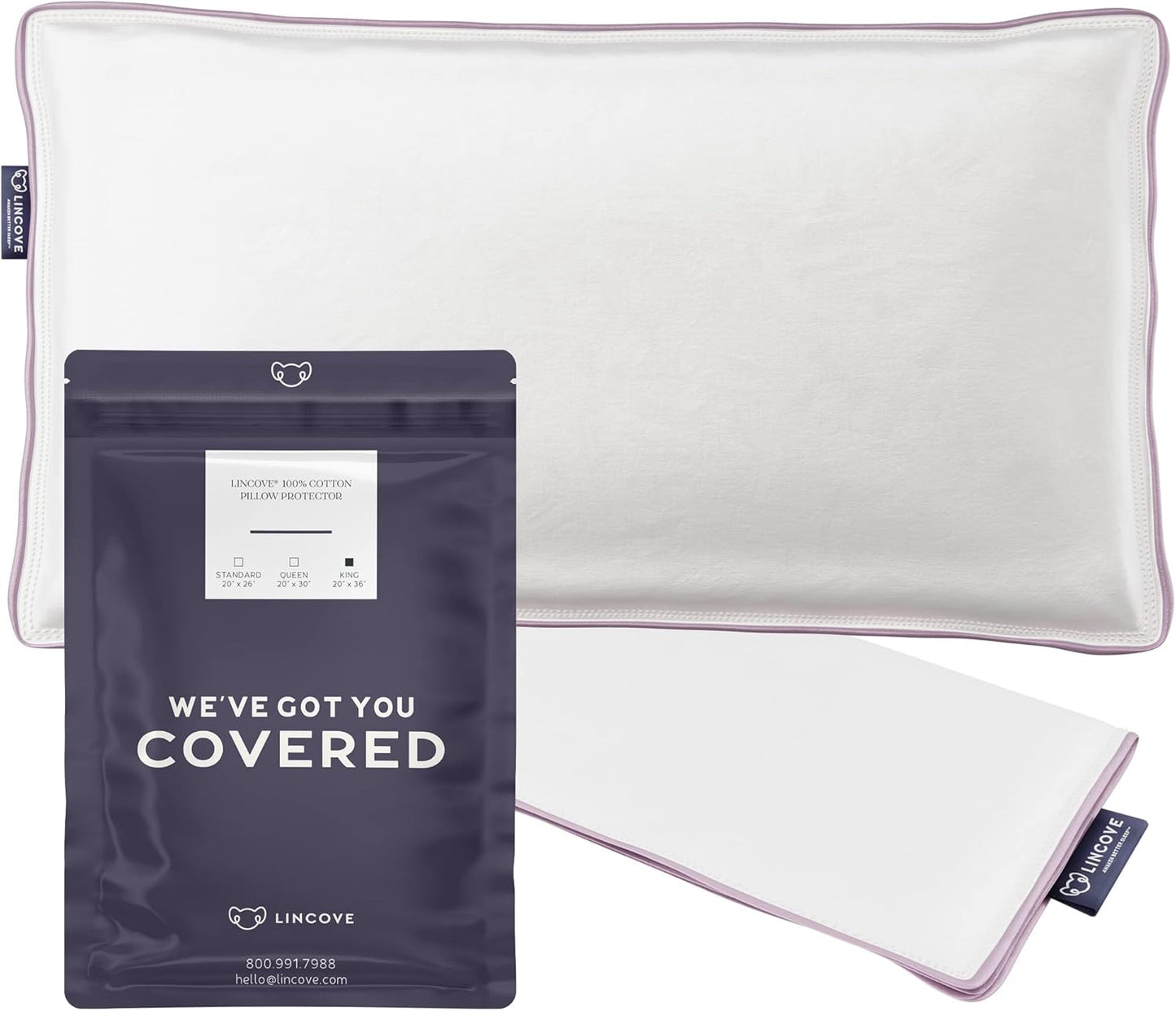 Lincove 100% Cotton Sateen Pillow Protector Cover - Zipper Pillow Cover - 500 Thread Count Luxury Cotton - Zippered Dust Pillow Protector Bed Pillow Case, Standard, 20”x26” – 2 Pack