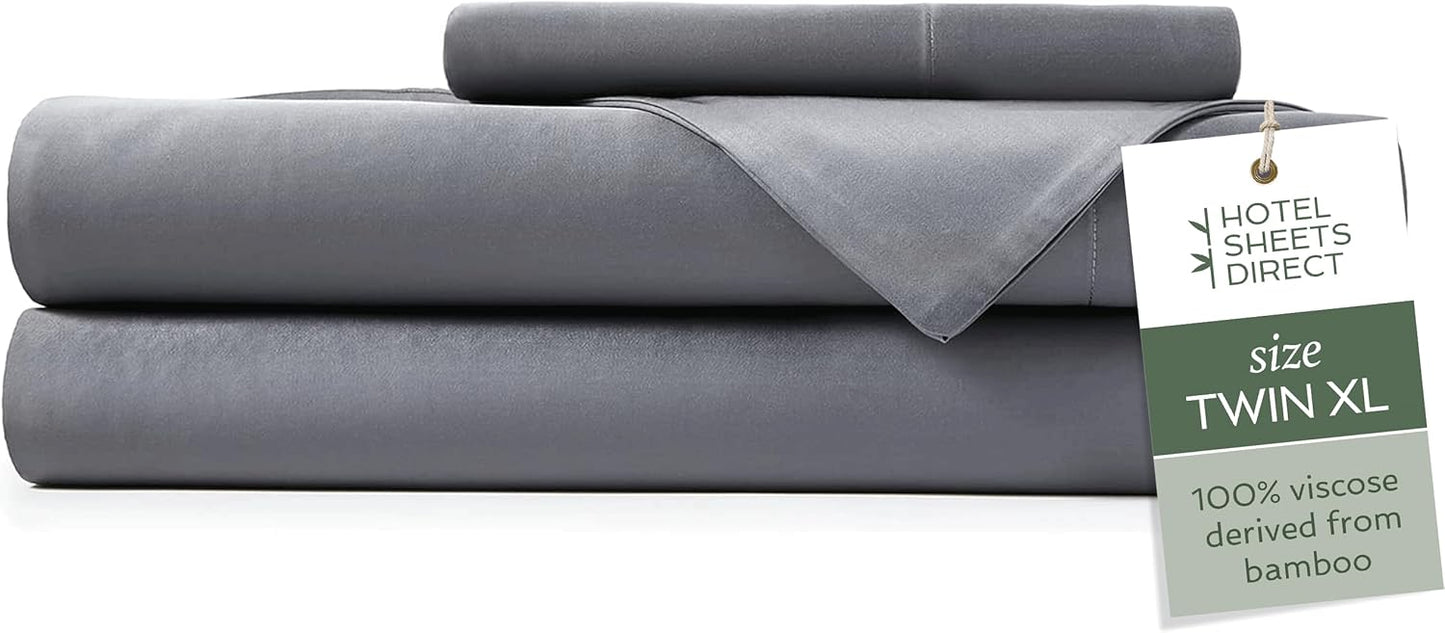 Hotel Sheets Direct 4 Piece Bed Sheet Set Queen Size, 100% Viscose Derived from Bamboo Sheets Set with 2 Pillowcases, Cooling & Breathable Luxury Bedding, Moisture-Wicking & Silky Soft, Light Gray