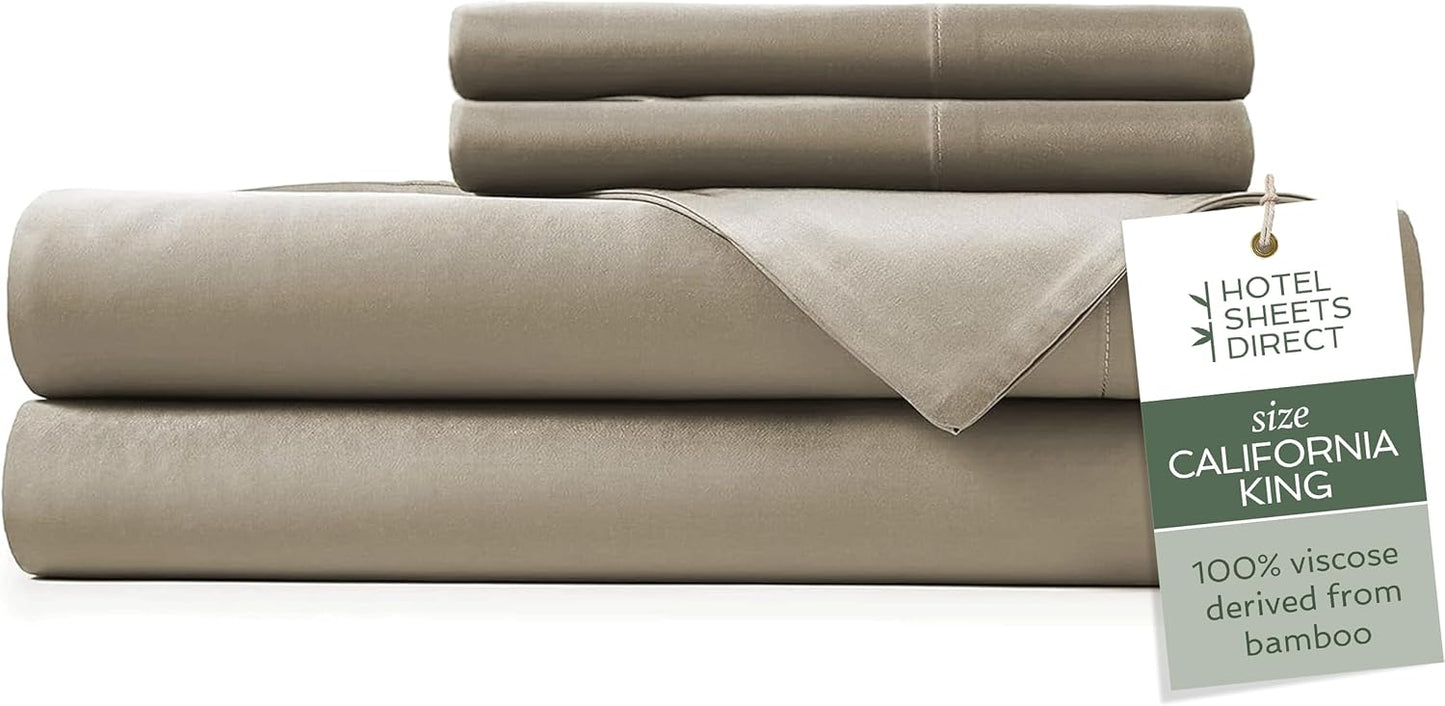 Hotel Sheets Direct 4 Piece Bed Sheet Set Queen Size, 100% Viscose Derived from Bamboo Sheets Set with 2 Pillowcases, Cooling & Breathable Luxury Bedding, Moisture-Wicking & Silky Soft, Light Gray