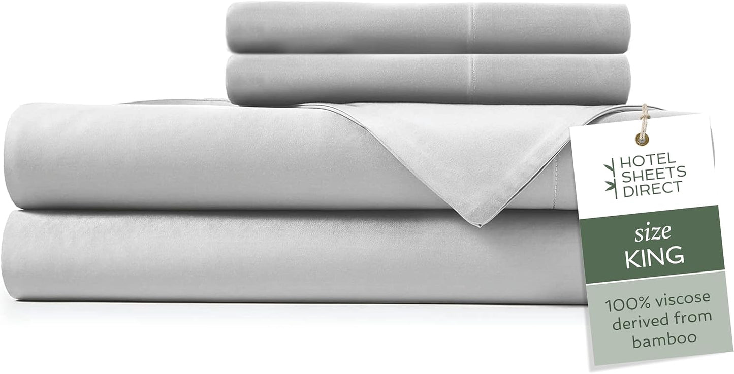 Hotel Sheets Direct 4 Piece Bed Sheet Set Queen Size, 100% Viscose Derived from Bamboo Sheets Set with 2 Pillowcases, Cooling & Breathable Luxury Bedding, Moisture-Wicking & Silky Soft, Light Gray