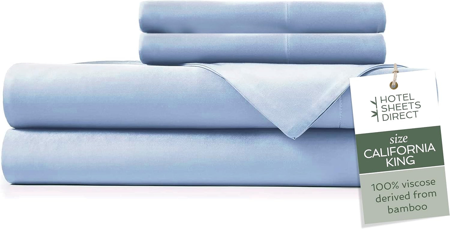 Hotel Sheets Direct 4 Piece Bed Sheet Set Queen Size, 100% Viscose Derived from Bamboo Sheets Set with 2 Pillowcases, Cooling & Breathable Luxury Bedding, Moisture-Wicking & Silky Soft, Light Gray