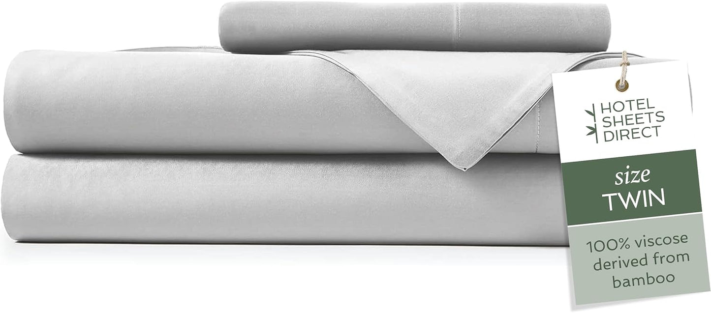 Hotel Sheets Direct 4 Piece Bed Sheet Set Queen Size, 100% Viscose Derived from Bamboo Sheets Set with 2 Pillowcases, Cooling & Breathable Luxury Bedding, Moisture-Wicking & Silky Soft, Light Gray