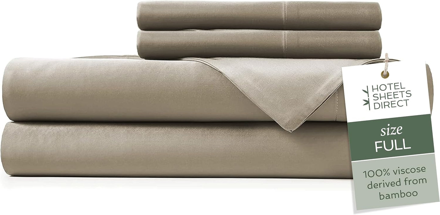 Hotel Sheets Direct 4 Piece Bed Sheet Set Queen Size, 100% Viscose Derived from Bamboo Sheets Set with 2 Pillowcases, Cooling & Breathable Luxury Bedding, Moisture-Wicking & Silky Soft, Light Gray