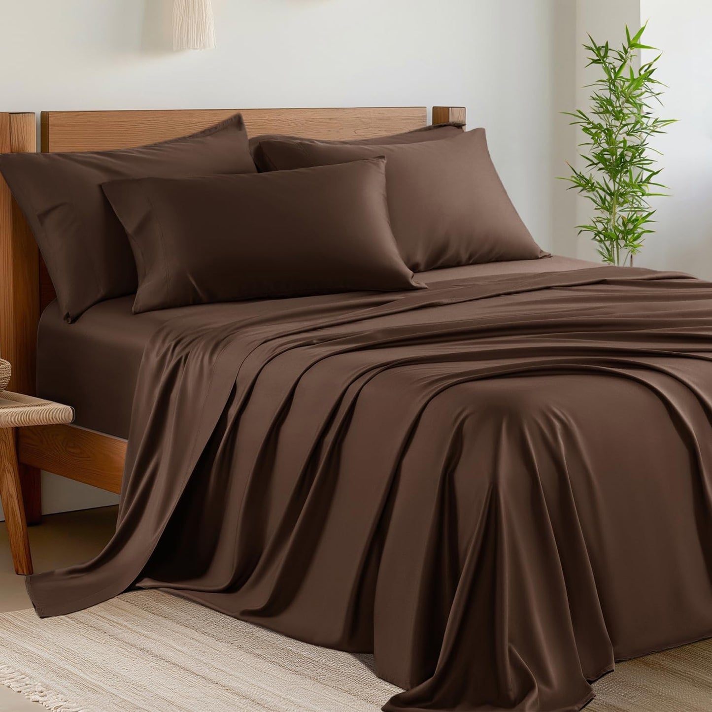 Shilucheng 4 Piece King Sheet Sets, Cooling Sheets, Blend Rayon Derived from Bamboo, Deep Pocket Up to 16", Breathable & Soft Bed Sheets, Hotel Silky Bedding Set, Taupe