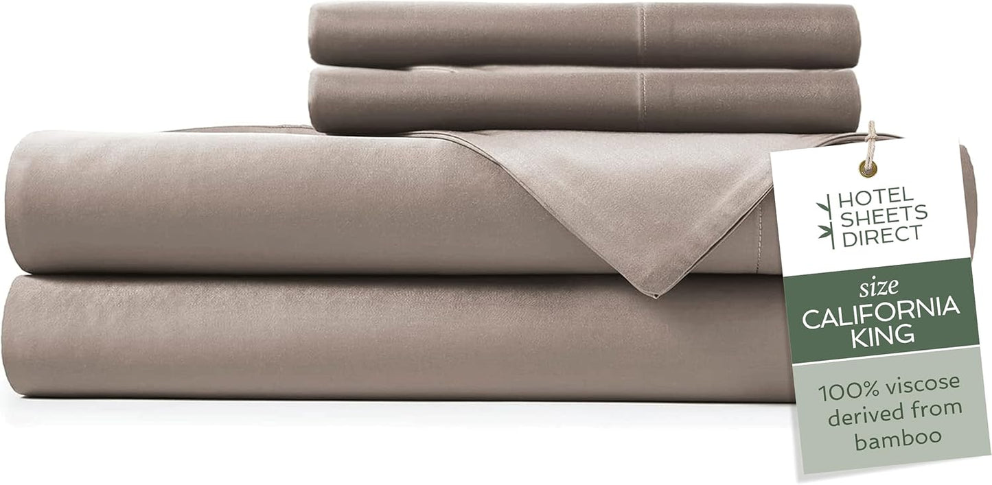 Hotel Sheets Direct 4 Piece Bed Sheet Set Queen Size, 100% Viscose Derived from Bamboo Sheets Set with 2 Pillowcases, Cooling & Breathable Luxury Bedding, Moisture-Wicking & Silky Soft, Light Gray