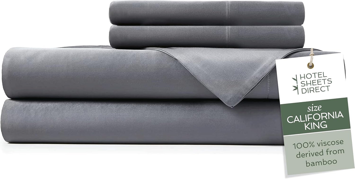 Hotel Sheets Direct 4 Piece Bed Sheet Set Queen Size, 100% Viscose Derived from Bamboo Sheets Set with 2 Pillowcases, Cooling & Breathable Luxury Bedding, Moisture-Wicking & Silky Soft, Light Gray