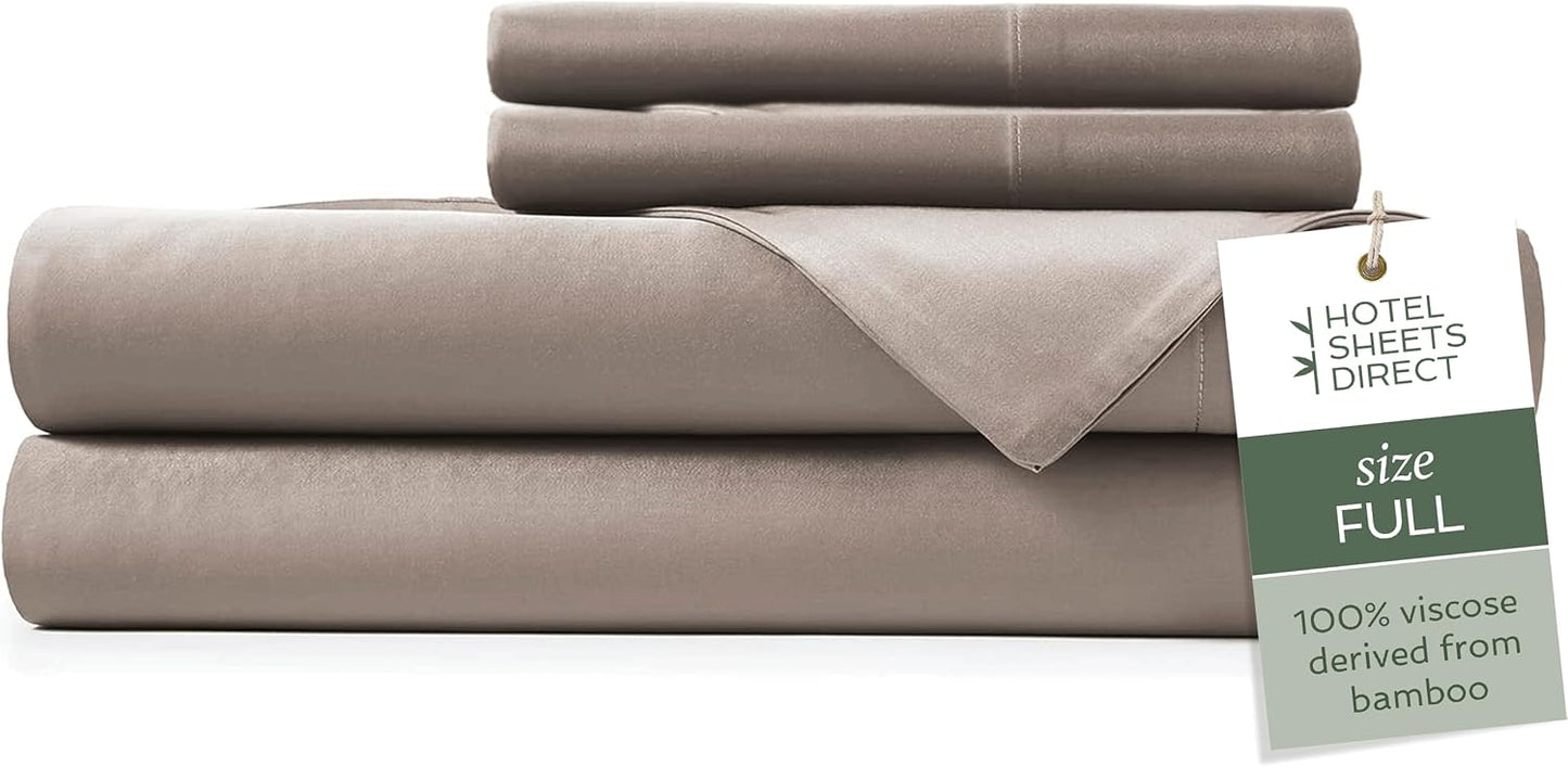 Hotel Sheets Direct 4 Piece Bed Sheet Set Queen Size, 100% Viscose Derived from Bamboo Sheets Set with 2 Pillowcases, Cooling & Breathable Luxury Bedding, Moisture-Wicking & Silky Soft, Light Gray