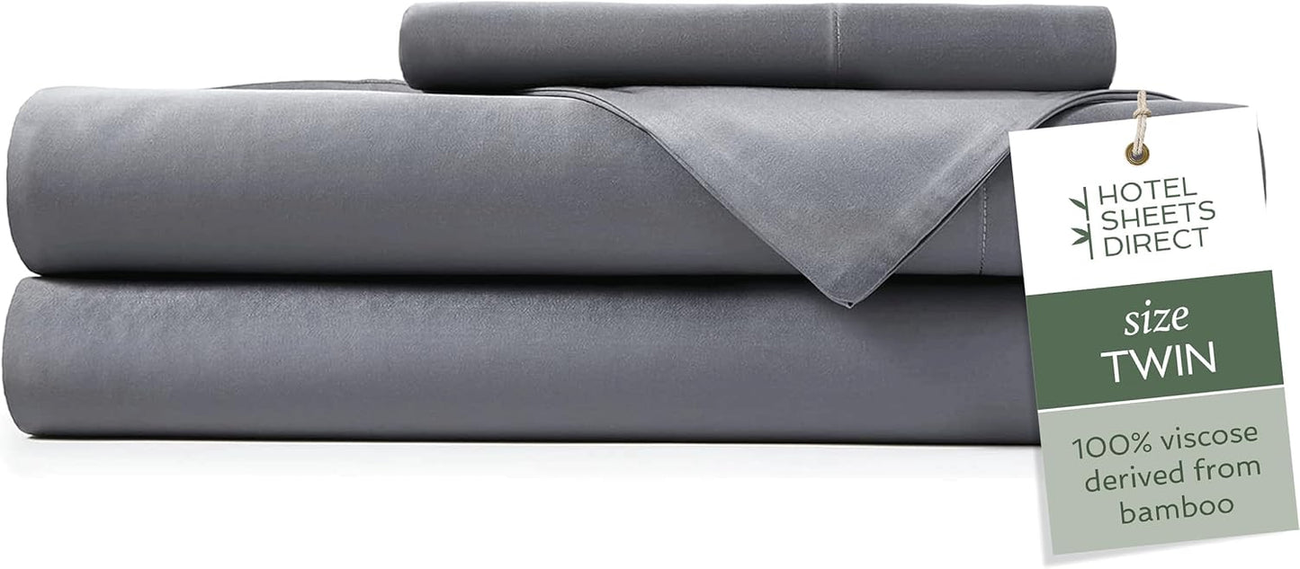 Hotel Sheets Direct 4 Piece Bed Sheet Set Queen Size, 100% Viscose Derived from Bamboo Sheets Set with 2 Pillowcases, Cooling & Breathable Luxury Bedding, Moisture-Wicking & Silky Soft, Light Gray