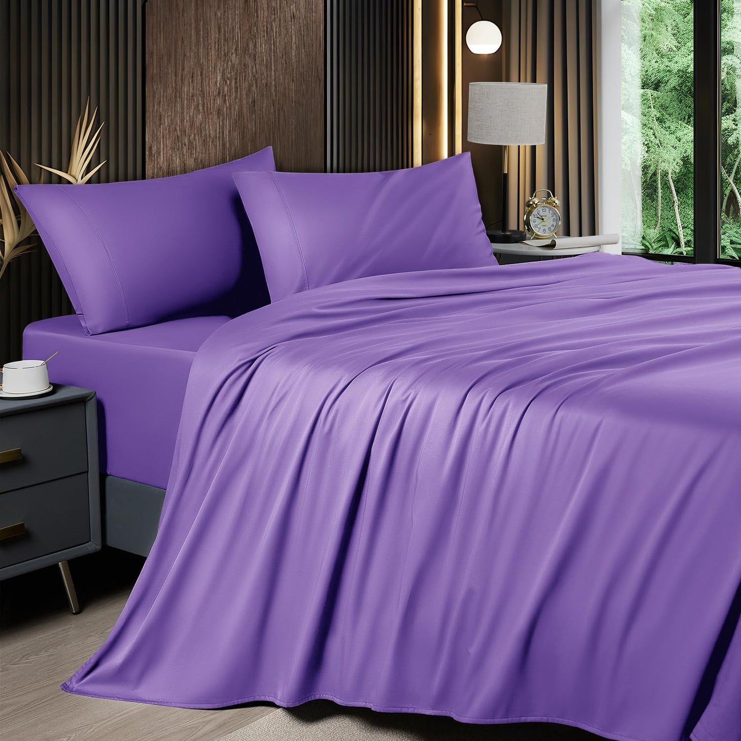 Shilucheng 4 Piece King Sheet Sets, Cooling Sheets, Blend Rayon Derived from Bamboo, Deep Pocket Up to 16", Breathable & Soft Bed Sheets, Hotel Silky Bedding Set, Taupe