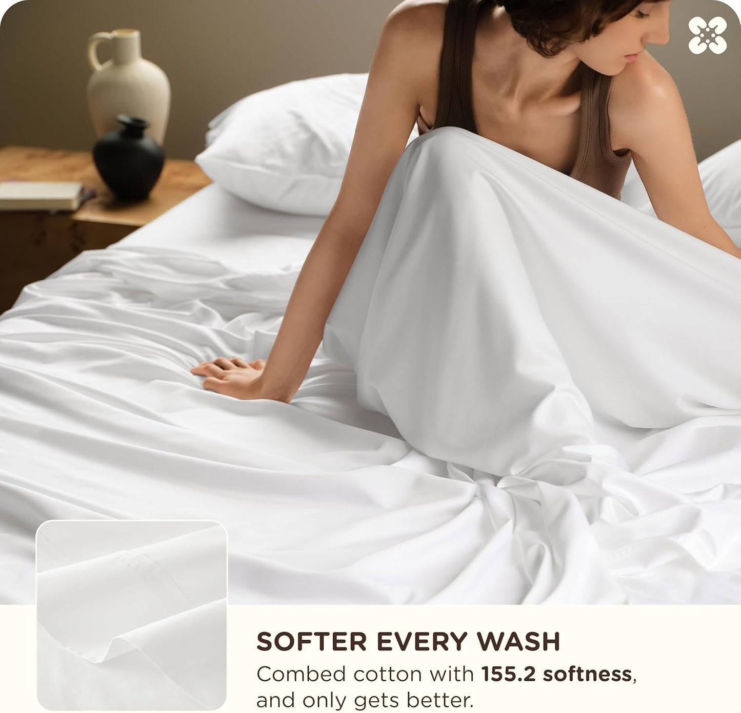 Bedsure King Size Sheets Set, Bamboo Viscose Sheets, Rayon Cotton Blend, GentleSoft, Breathable, Deep Pocket Up to 18 Inches, Hotel Luxury Bedding for Hot Sleepers, White