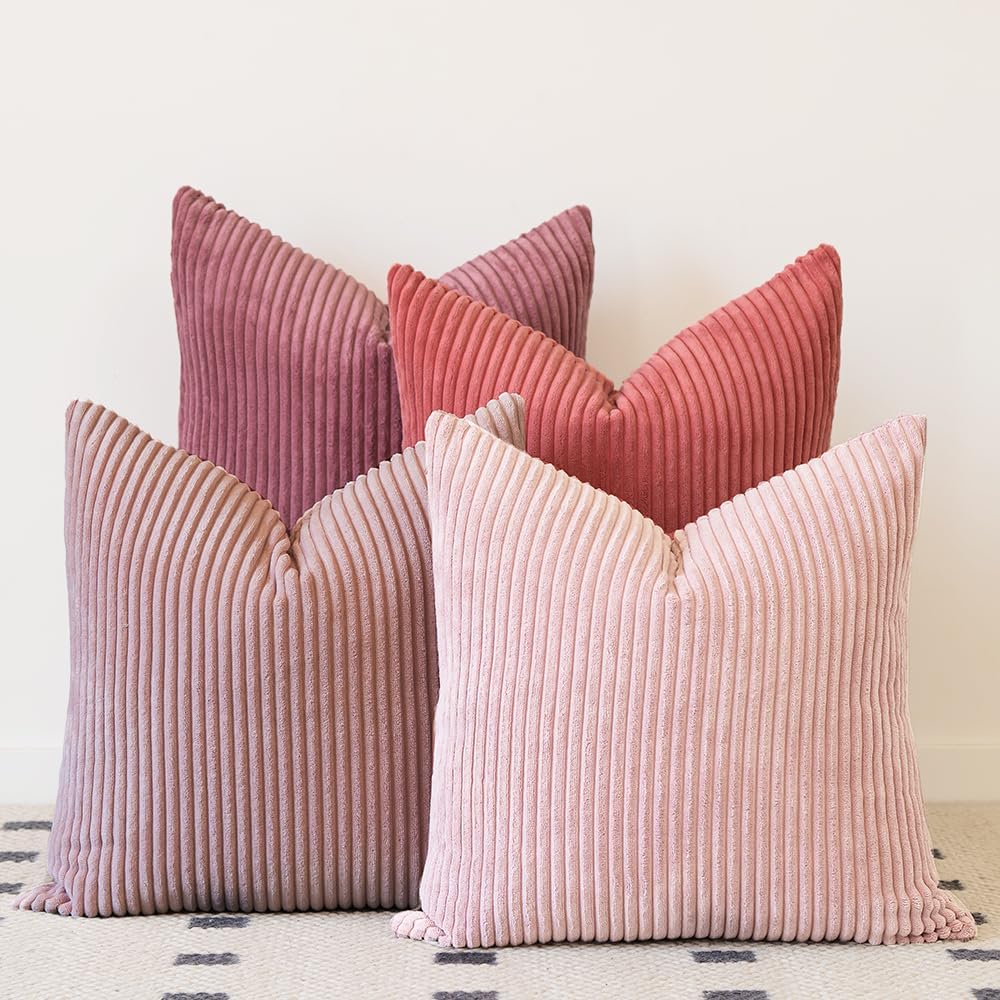 LANANAS Neutral Couch Throw Pillow Covers 20x20 Inch Set of 4 Decorative Farmhouse Boho Throw Pillows for Living Room, Couch, Bed, Sofa Soft Corduroy Accent Home Decor (Neutral Brown, 20x20 Inch)