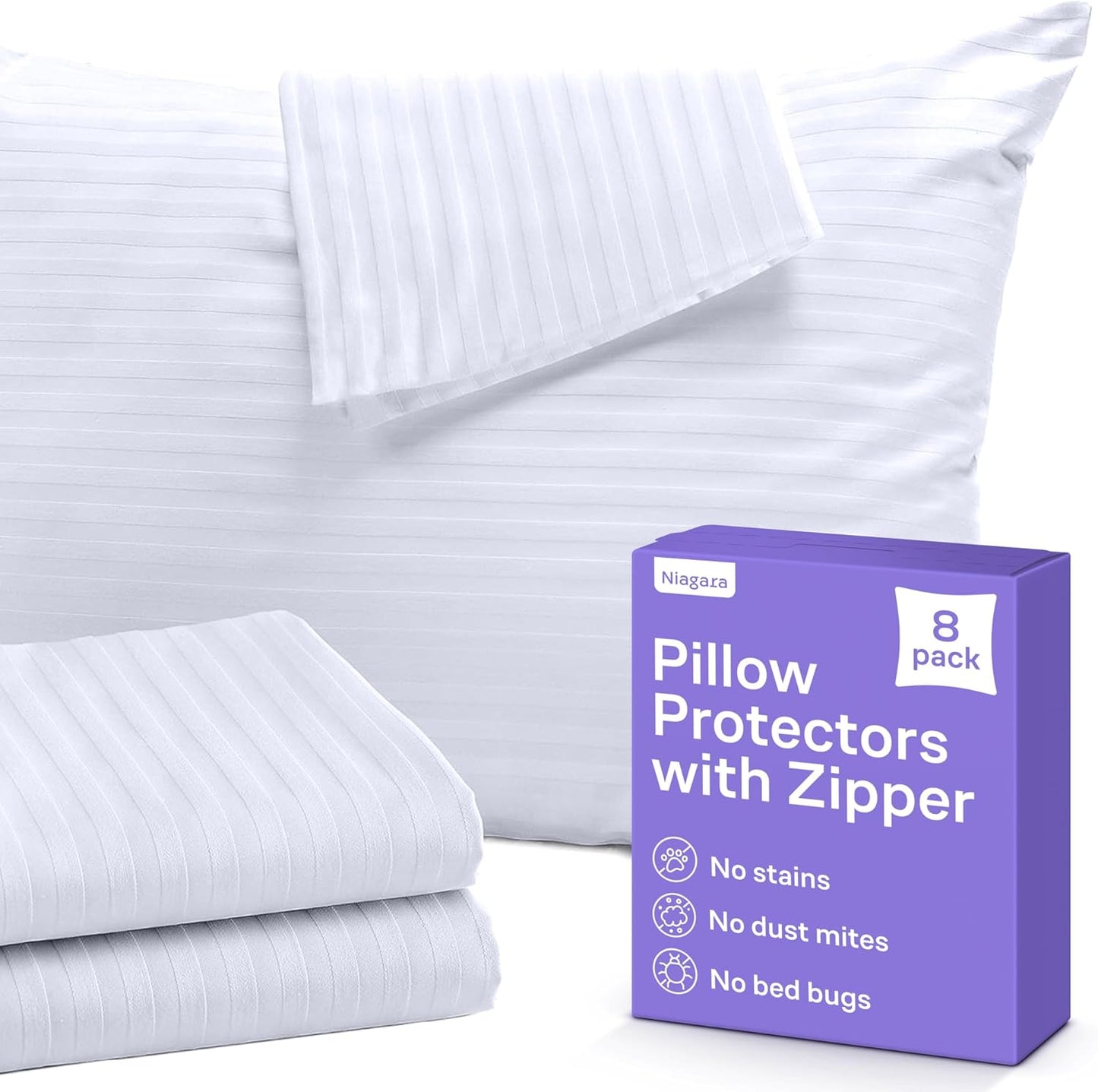 Set of 12 Pillow Protectors with Zipper Standard Size - 100% Resistant to Stains, Dust & Dirt - Washable Covers for Increased Pillow Lifespan