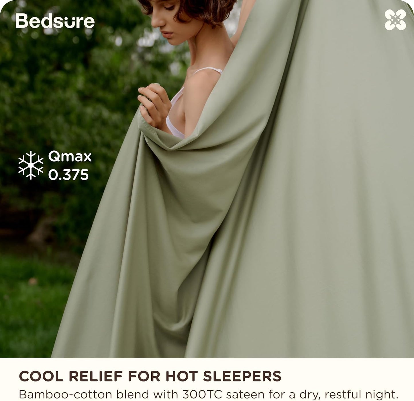 Bedsure Cooling Sheets, Rayon Derived from Bamboo & Cotton Blend, GentleSoft, Breathable, Queen Sheet Set, Deep Pocket Up to 18 Inches, Hotel Luxury Bedding for Hot Sleepers, Tea Green