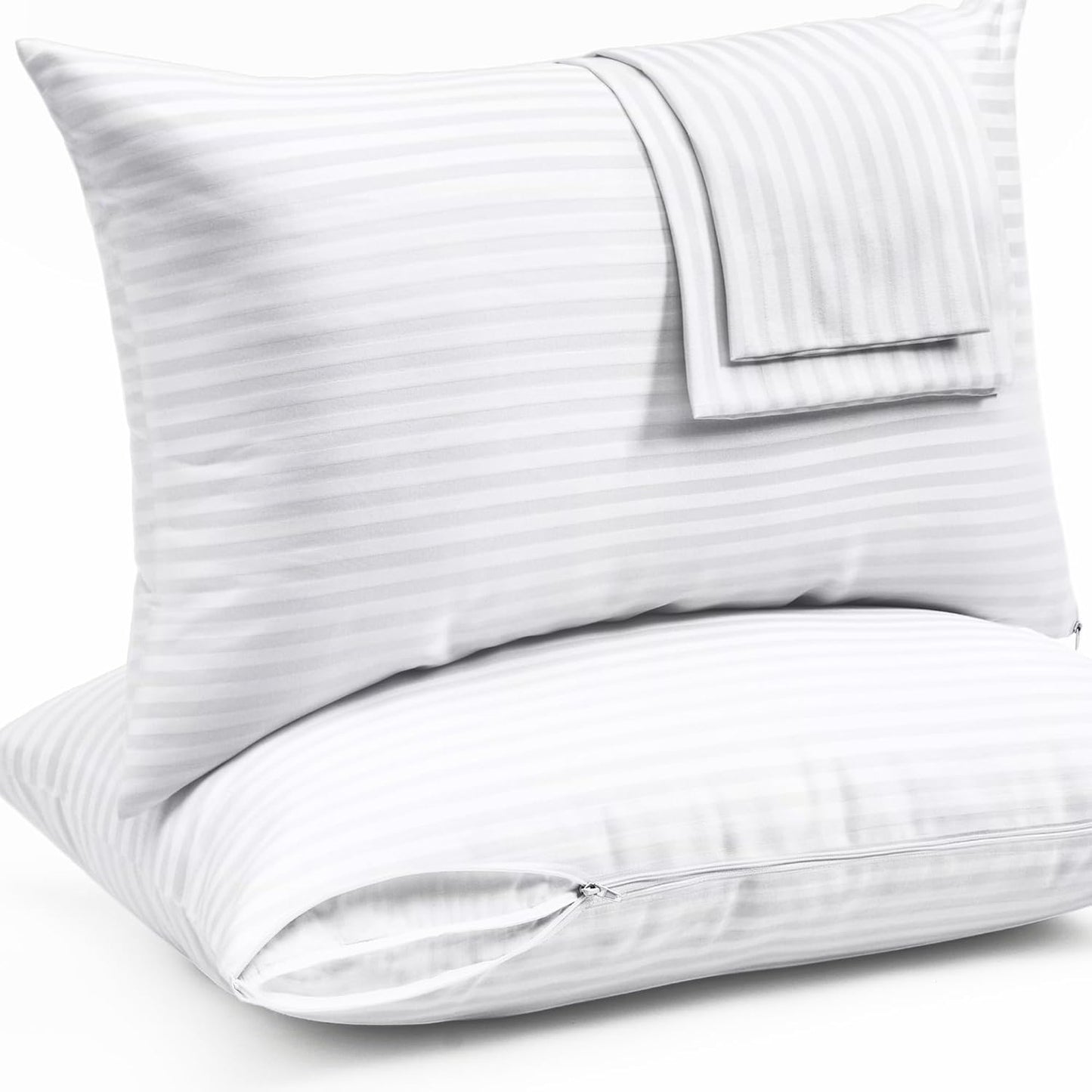 Ultra Soft Pillow Protectors with Zipper Standard Size - Set of 12 Breathable Pillow Covers - 100% Protection Against Stains, Dust & Dirt - Machine Washable (White)