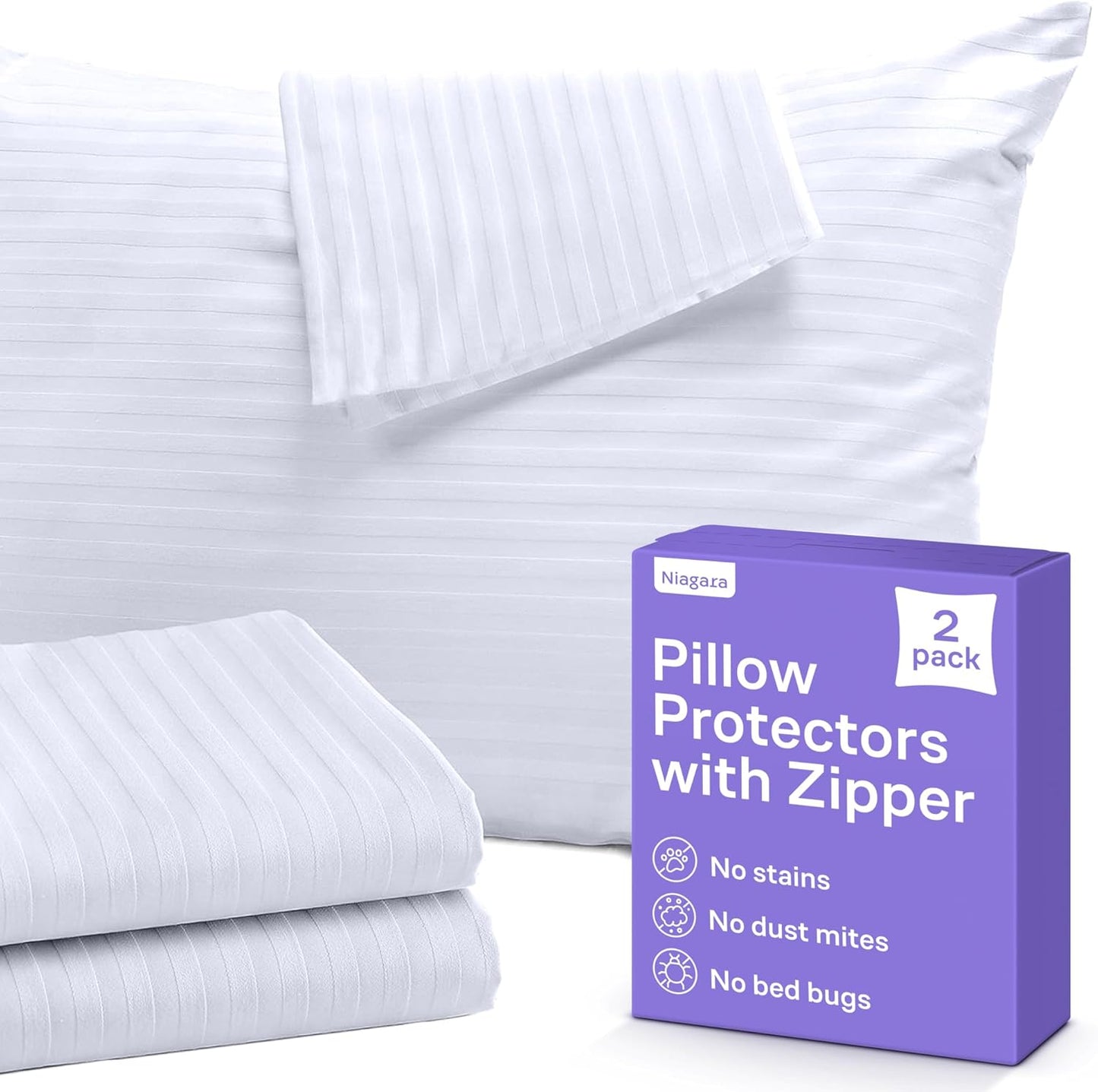 Set of 12 Pillow Protectors with Zipper Standard Size - 100% Resistant to Stains, Dust & Dirt - Washable Covers for Increased Pillow Lifespan