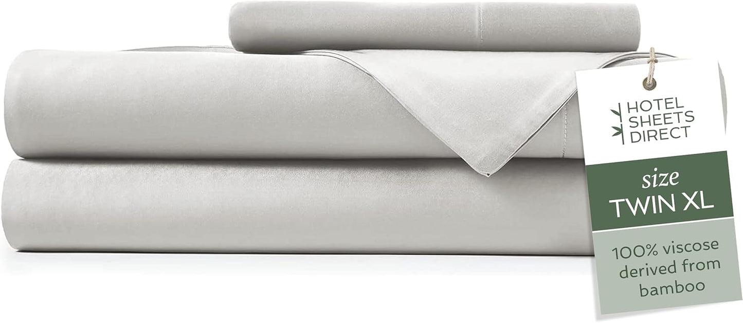 Hotel Sheets Direct 4 Piece Bed Sheet Set Queen Size, 100% Viscose Derived from Bamboo Sheets Set with 2 Pillowcases, Cooling & Breathable Luxury Bedding, Moisture-Wicking & Silky Soft, Light Gray