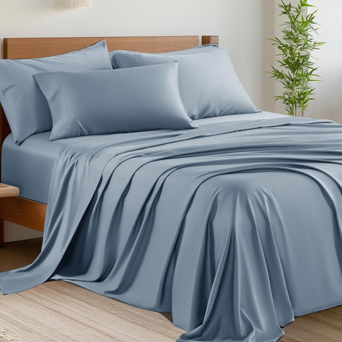 Shilucheng 6 Piece King Sheet Sets, Cooling Sheets, Blend Rayon Derived from Bamboo, Deep Pocket Up to 16", Breathable & Soft Bed Sheets, Hotel Silky Bedding Set, Dark Grey