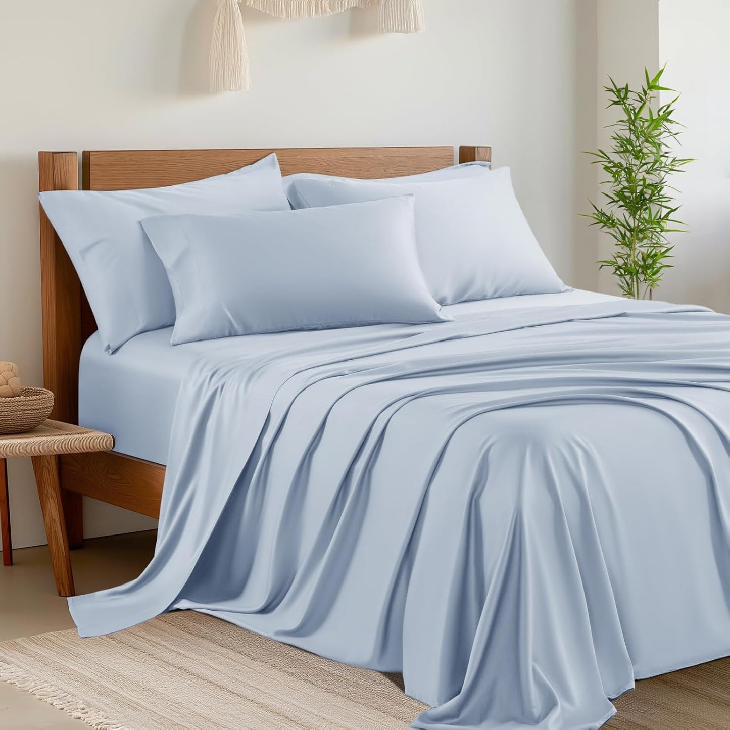 Shilucheng 4 Piece King Sheet Sets, Cooling Sheets, Blend Rayon Derived from Bamboo, Deep Pocket Up to 16", Breathable & Soft Bed Sheets, Hotel Silky Bedding Set, Taupe