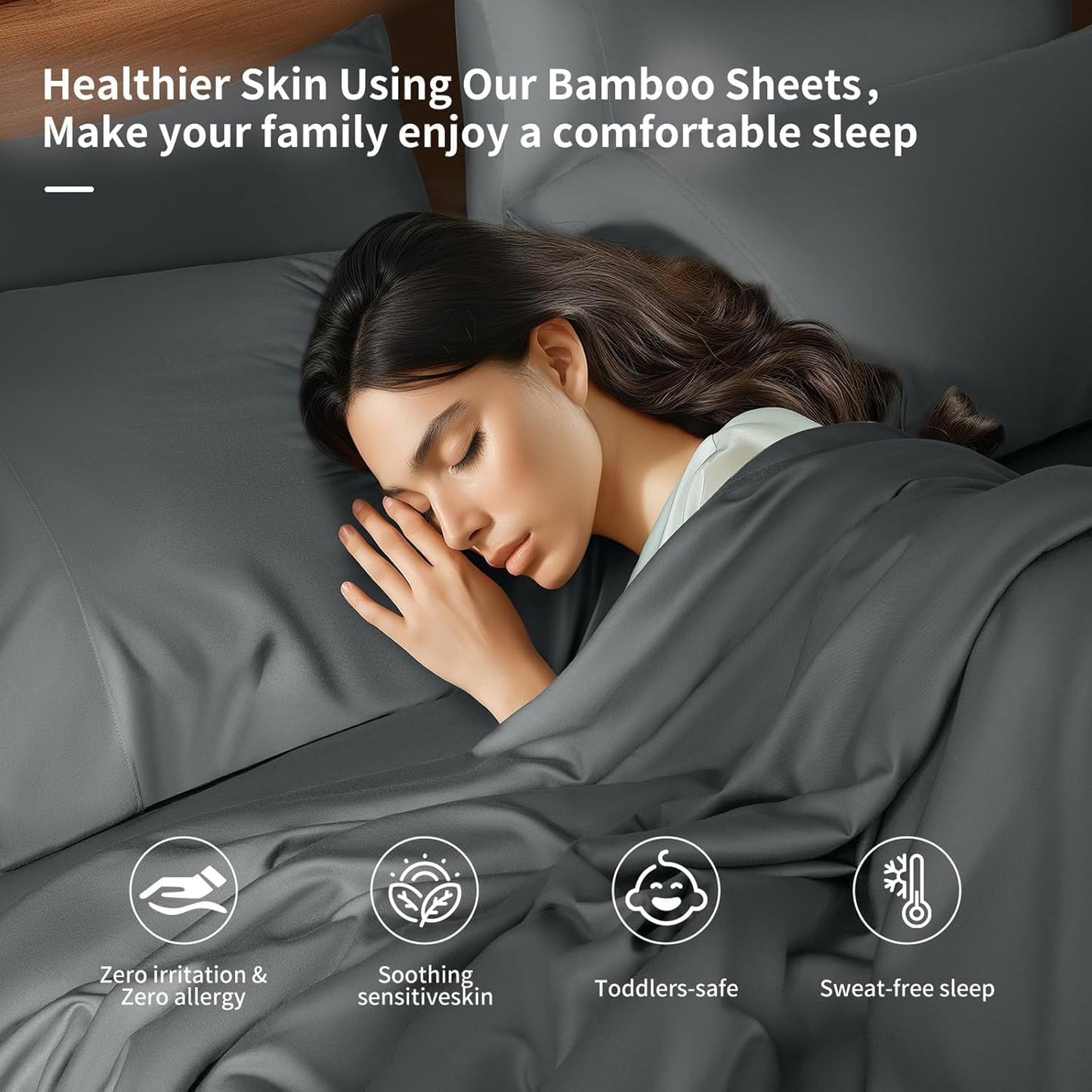 Shilucheng 6 Piece King Sheet Sets, Cooling Sheets, Blend Rayon Derived from Bamboo, Deep Pocket Up to 16", Breathable & Soft Bed Sheets, Hotel Silky Bedding Set, Dark Grey