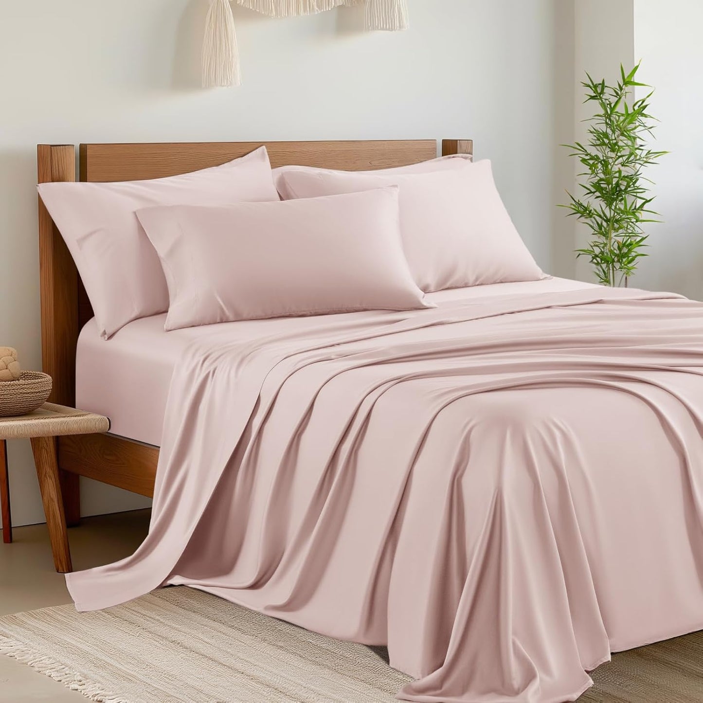 Shilucheng 4 Piece King Sheet Sets, Cooling Sheets, Blend Rayon Derived from Bamboo, Deep Pocket Up to 16", Breathable & Soft Bed Sheets, Hotel Silky Bedding Set, Taupe