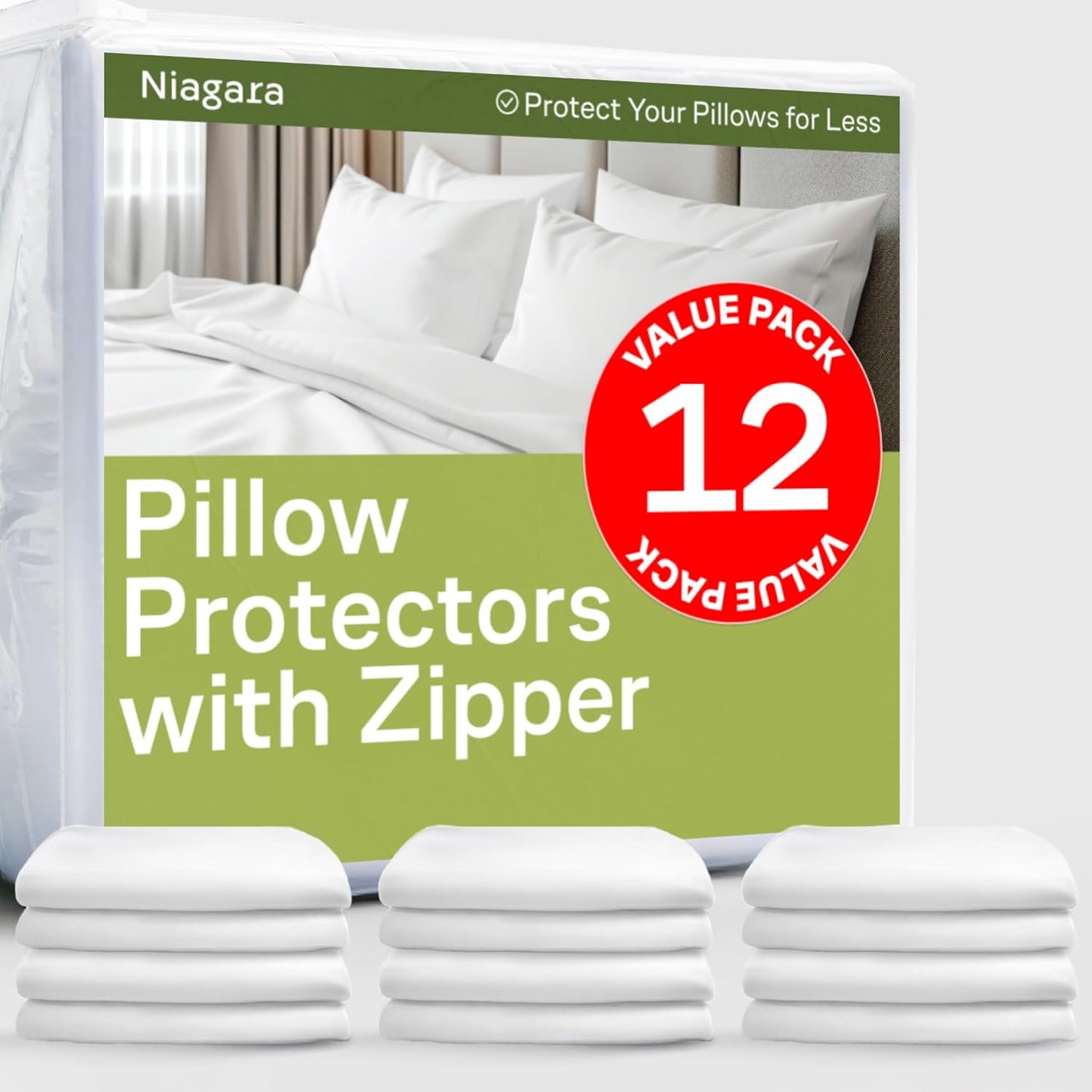 Ultra Soft Pillow Protectors with Zipper Queen Size - Set of 8 Breathable Pillow Covers - 100% Protection Against Stains, Dust & Dirt - Machine Washable (White)