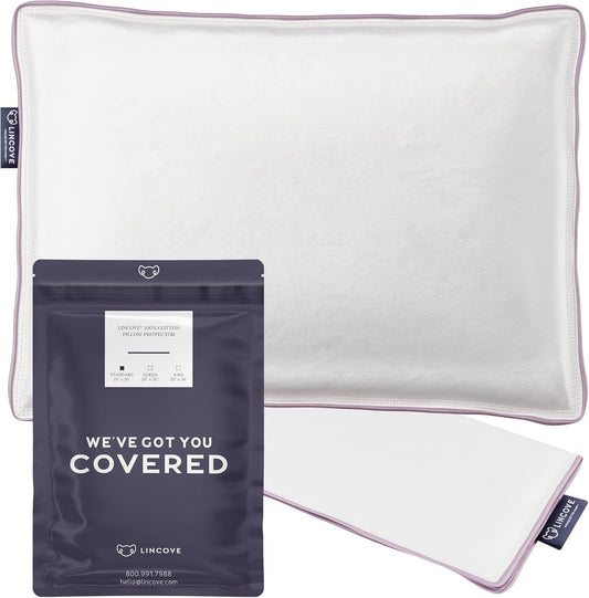 Lincove 100% Cotton Sateen Pillow Protector Cover - Zipper Pillow Cover - 500 Thread Count Luxury Cotton - Zippered Dust Pillow Protector Bed Pillow Case, Standard, 20”x26” – 2 Pack