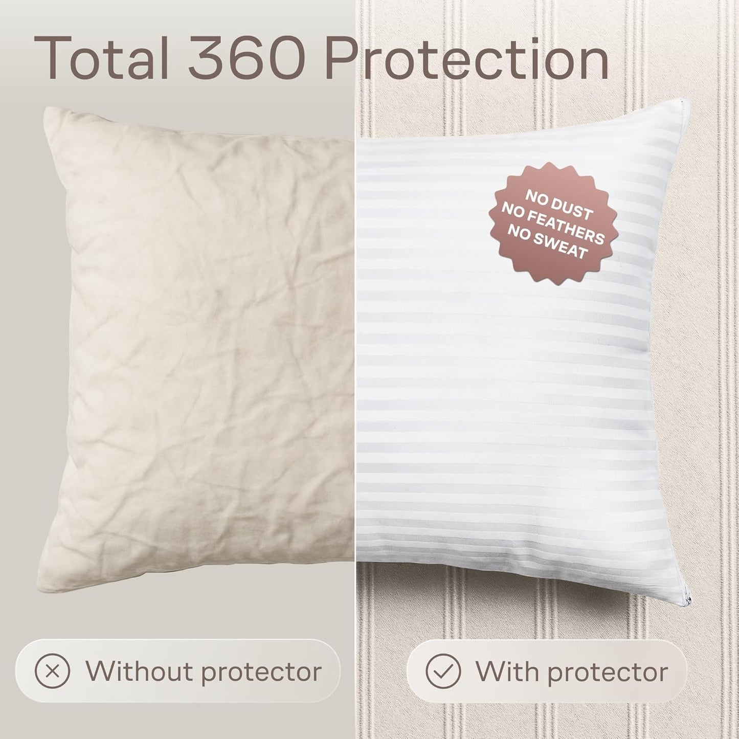 Set of 12 Pillow Protectors with Zipper Standard Size - 100% Resistant to Stains, Dust & Dirt - Washable Covers for Increased Pillow Lifespan