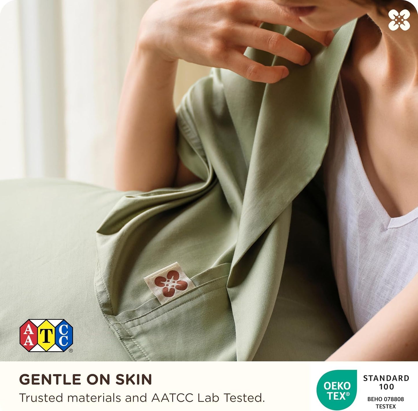 Bedsure Cooling Sheets, Rayon Derived from Bamboo & Cotton Blend, GentleSoft, Breathable, Queen Sheet Set, Deep Pocket Up to 18 Inches, Hotel Luxury Bedding for Hot Sleepers, Tea Green