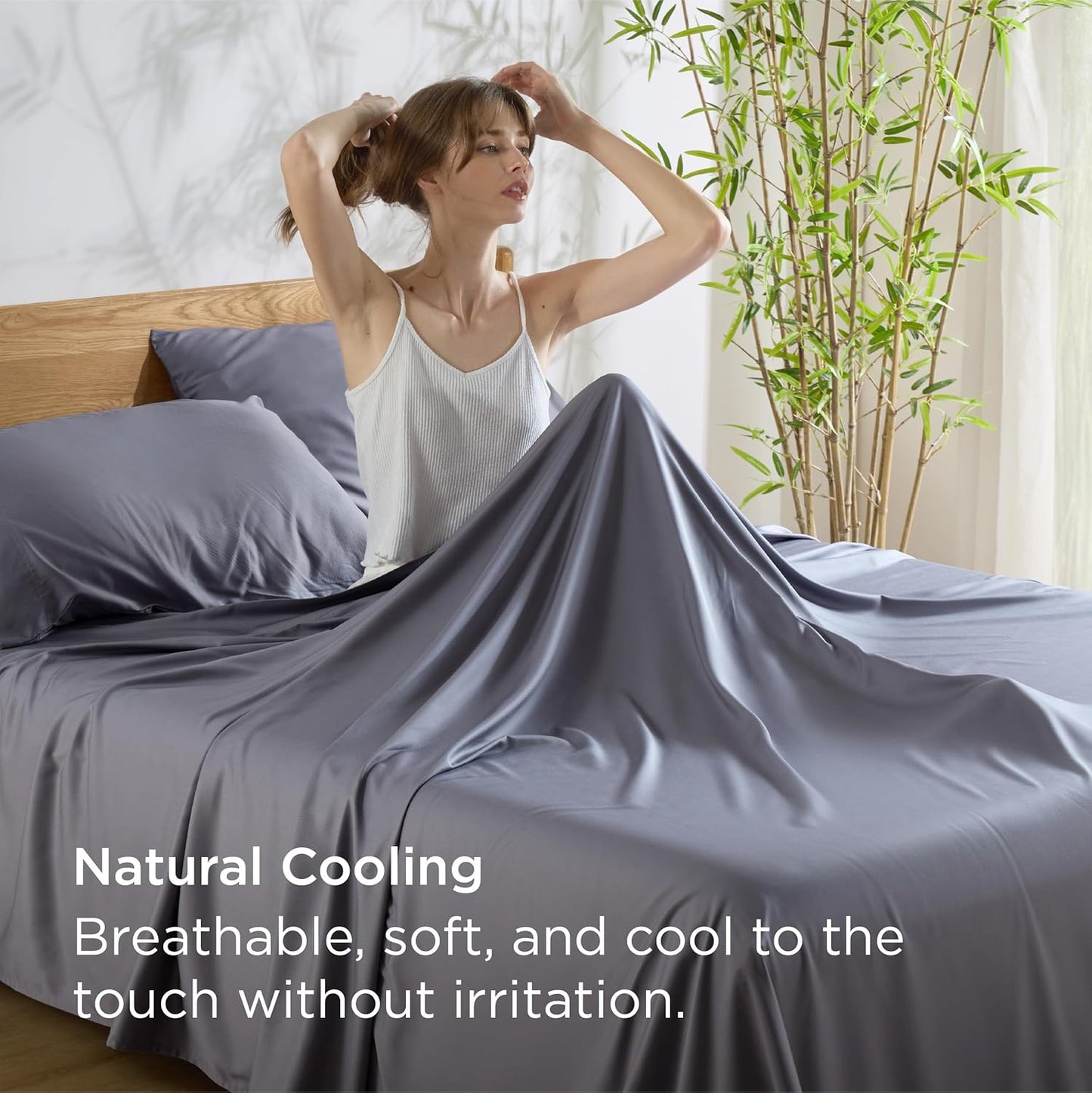 Bedsure Queen Sheet Set, Cooling Sheets for Queen Size Bed Set, Rayon Derived from Bamboo, Breathable & Soft, Deep Pocket Up to 16", Hotel Luxury Silky Bedding for Hot Sleepers, Dark Grey