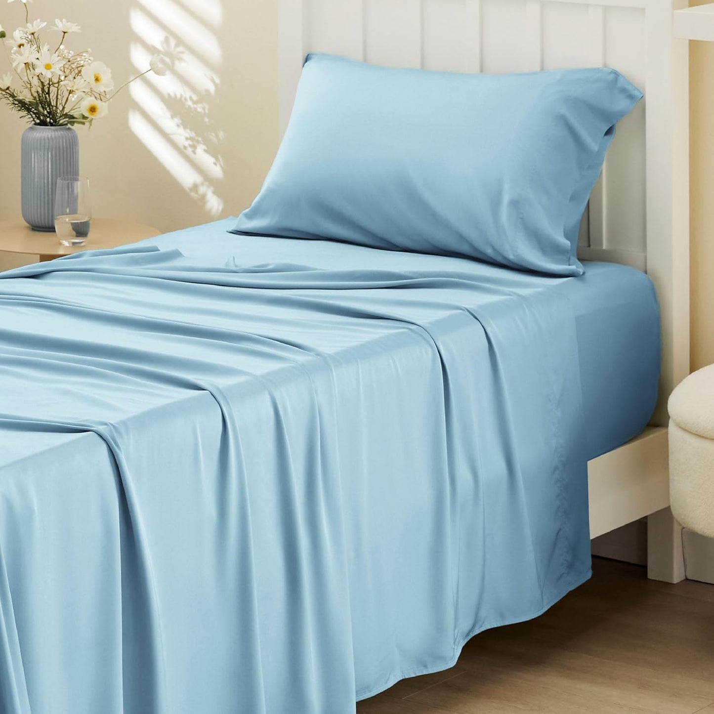 Bedsure Queen Sheet Set, Cooling Sheets for Queen Size Bed Set, Rayon Derived from Bamboo, Breathable & Soft, Deep Pocket Up to 16", Hotel Luxury Silky Bedding for Hot Sleepers, Dark Grey