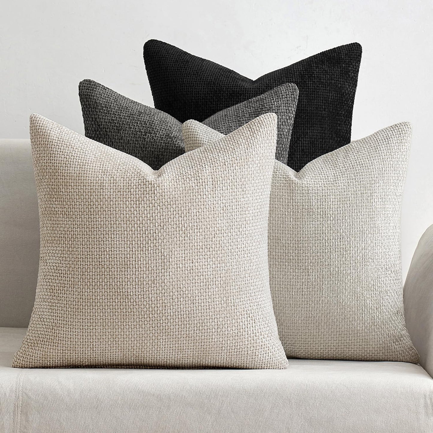 MIULEE Pack of 4 Christmas Couch Throw Pillow Covers 18x18 Inch Neutral Beige/Brown Soft Decorative Chenille Pillow Covers Farmhouse Accent Cushion Covers for Boho Home Decor Sofa Bedroom Living Room